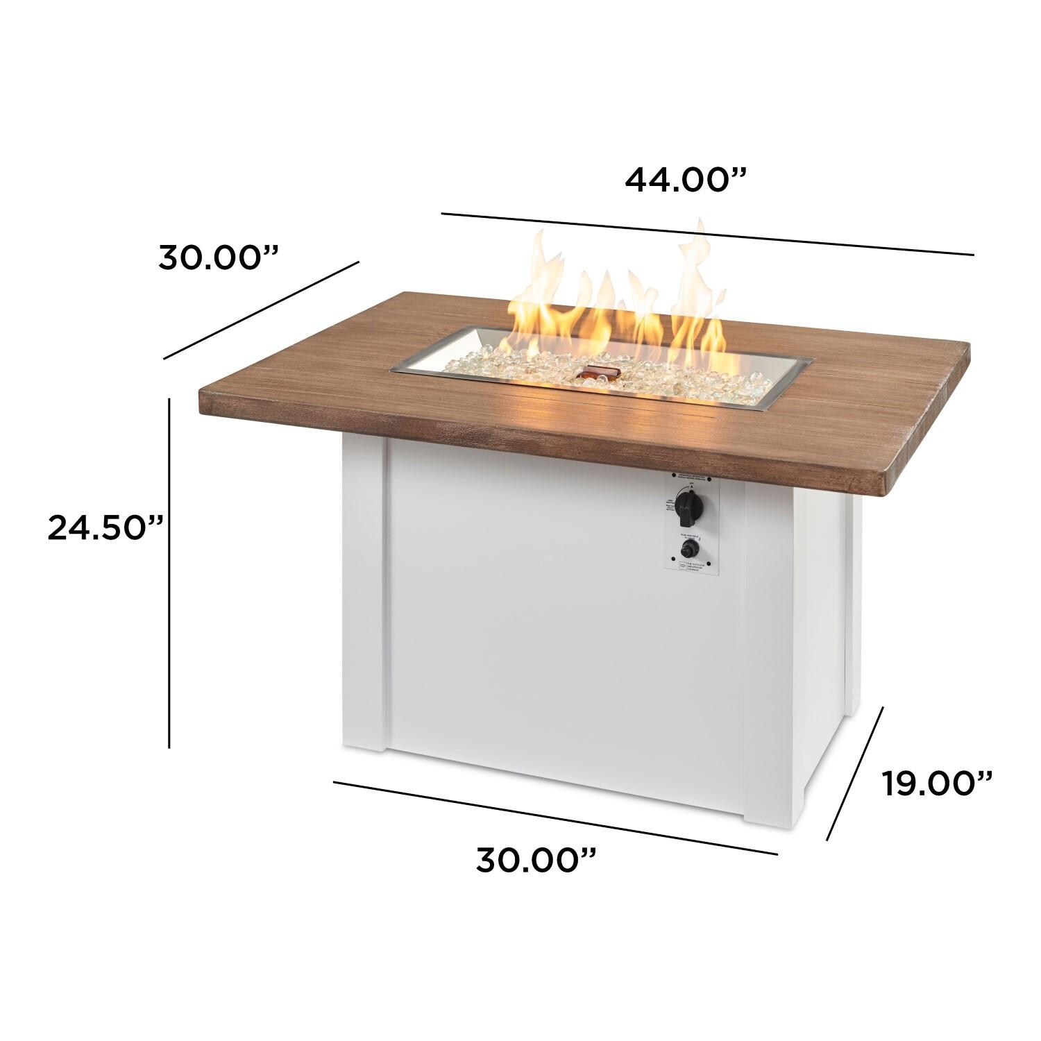 Havenwood 44 Inch Fire Pit Table W/ Driftwood Top & White Base - Dimensional thumbnail
