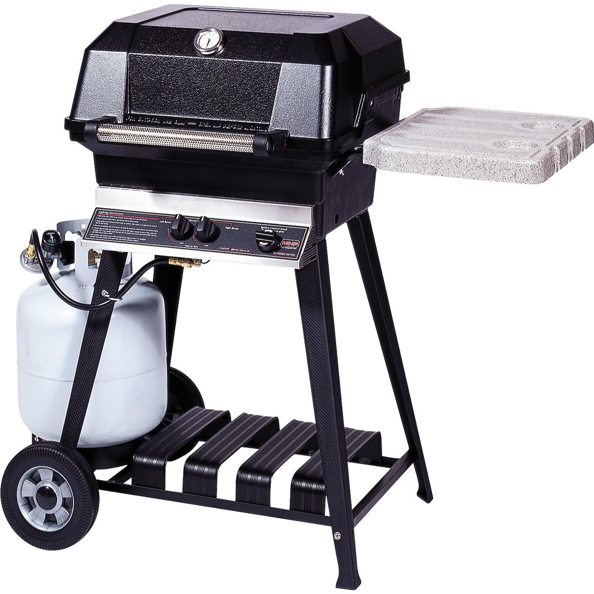 MHP JNR4 Freestanding Propane Gas Grill With NuStone Shelves And