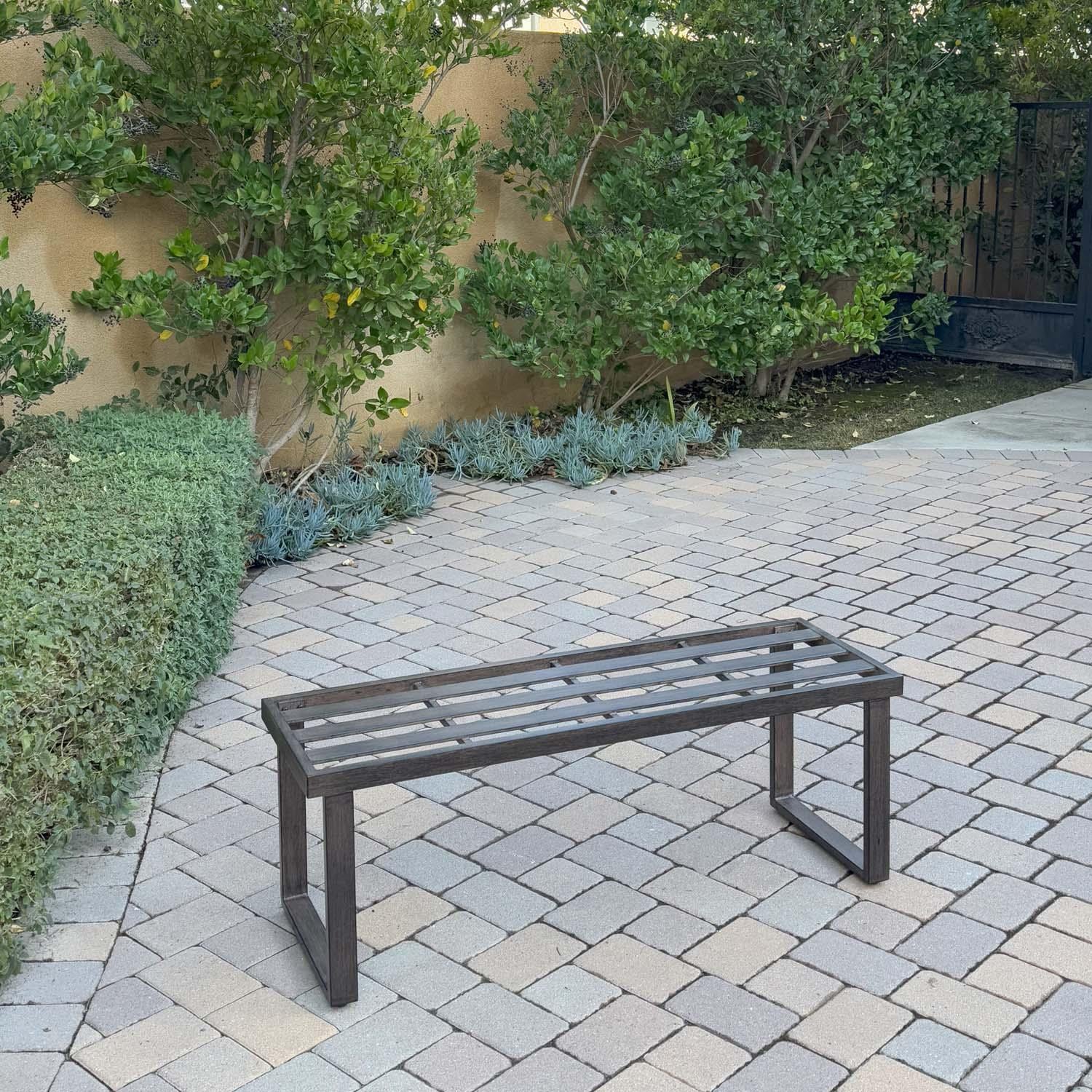 Atlantis 11 Pc Aluminum Dining Set in Walnut/Spa by Darlee - Bench Frame - Detail thumbnail