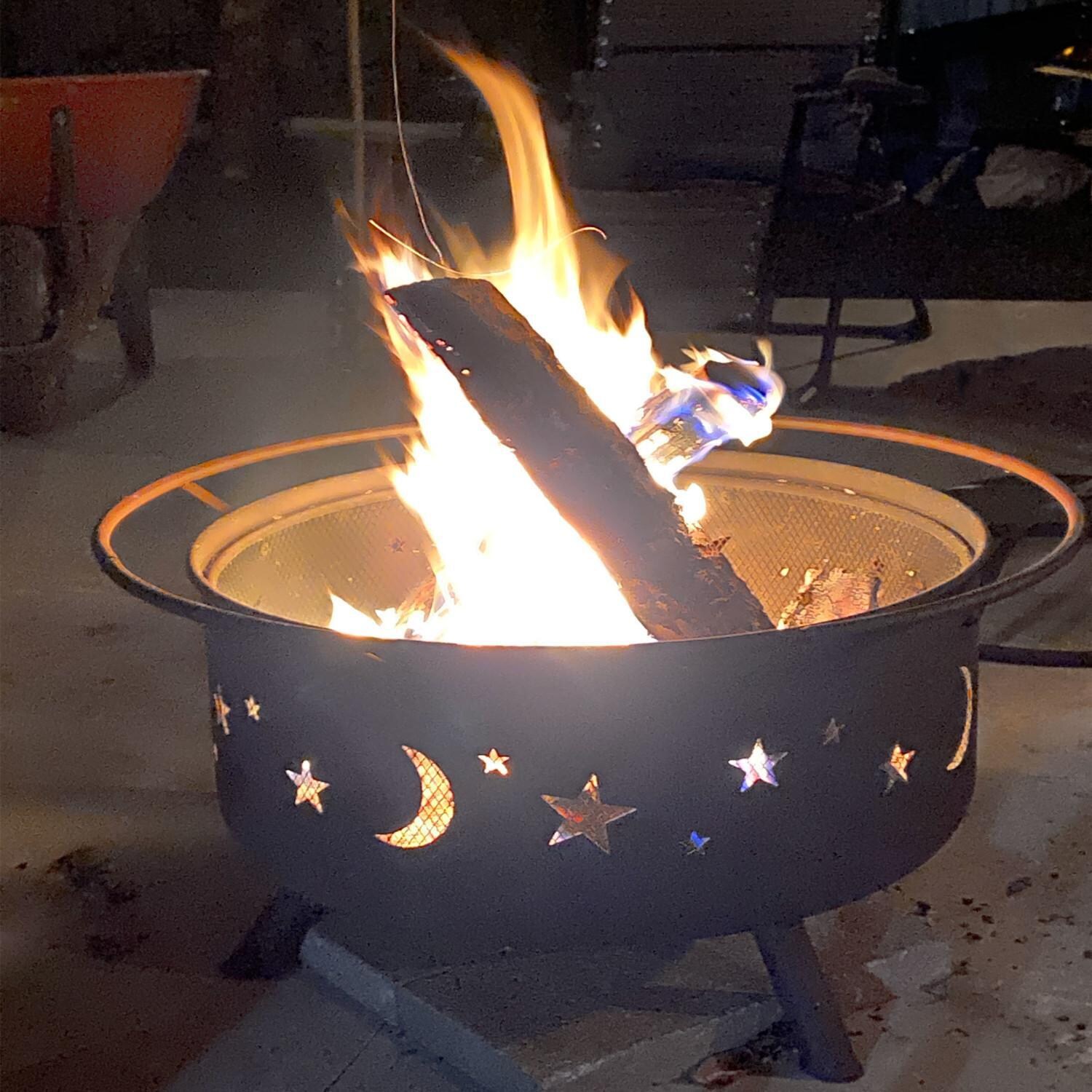 Ultimate Patio 30-Inch Steel Cosmic Wood Burning Fire Pit - Evening thumbnail