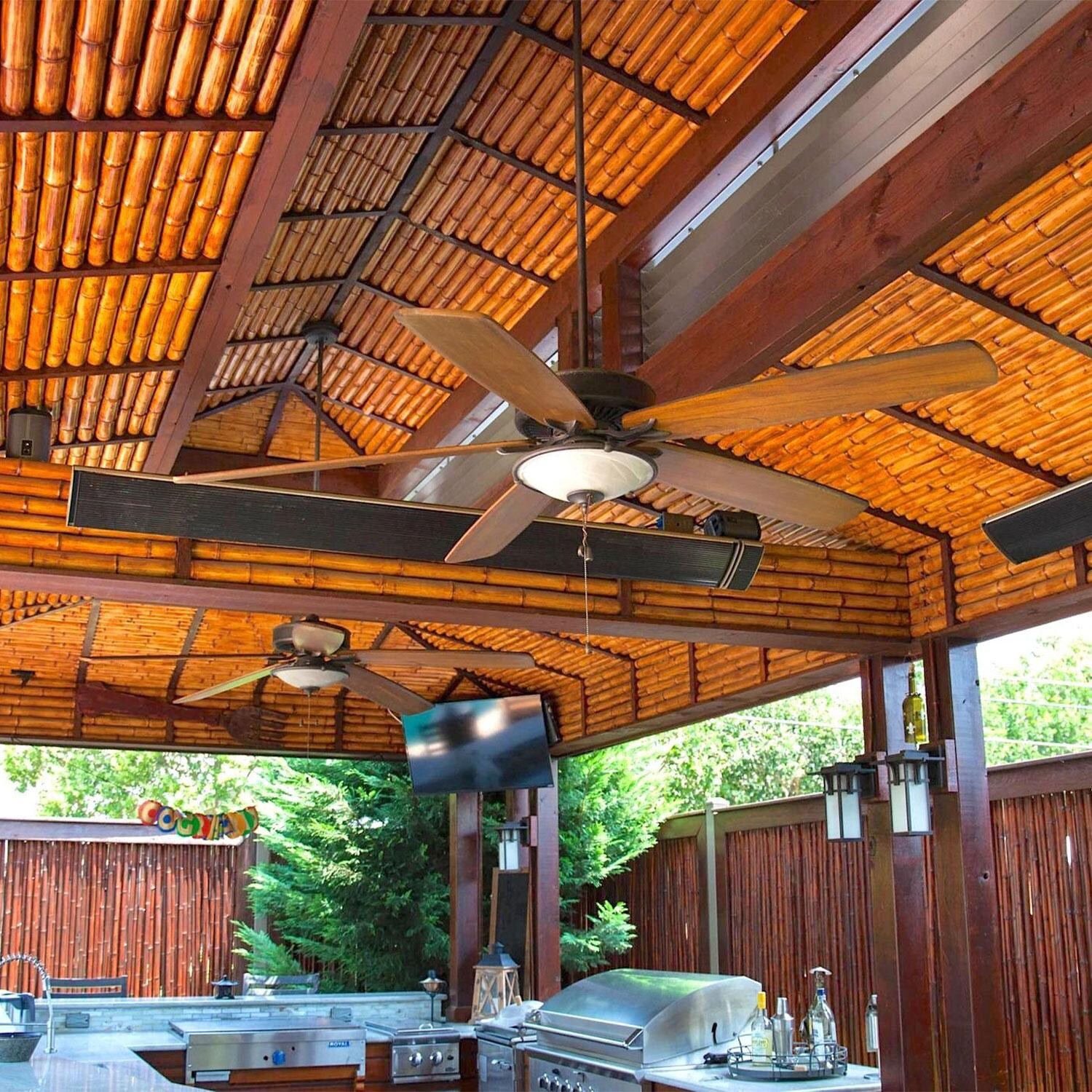 RADtec E Series 82 1/2 Inch 3200 W Triple Element 240V Electric Infrared Patio Heater in Black - E32R - Patio Bar - Lifestyle thumbnail