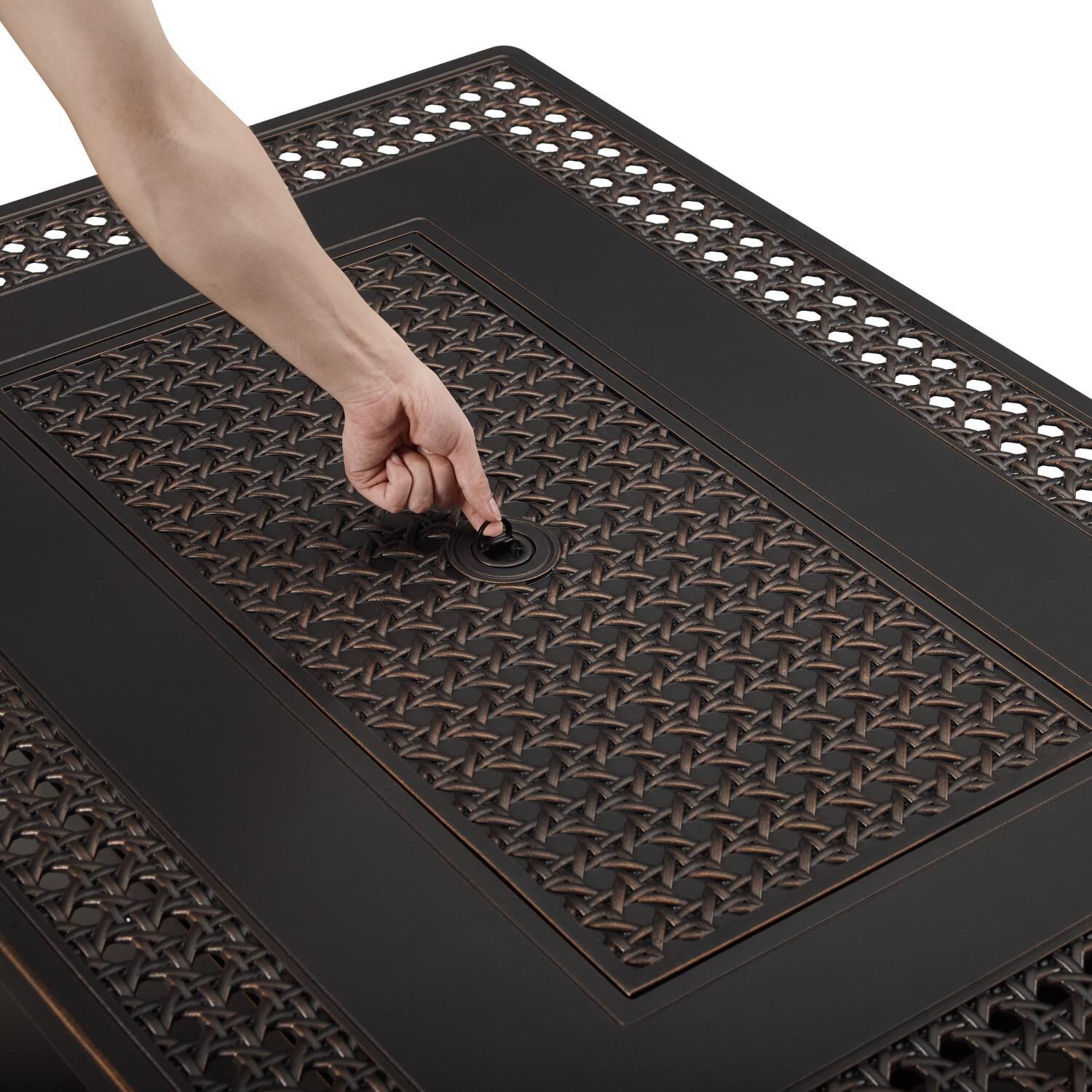 Ultimate Patio 63181 Lion Sands 48-Inch Rectangular Aluminum Propane Gas Fire Pit - Cover Handle thumbnail