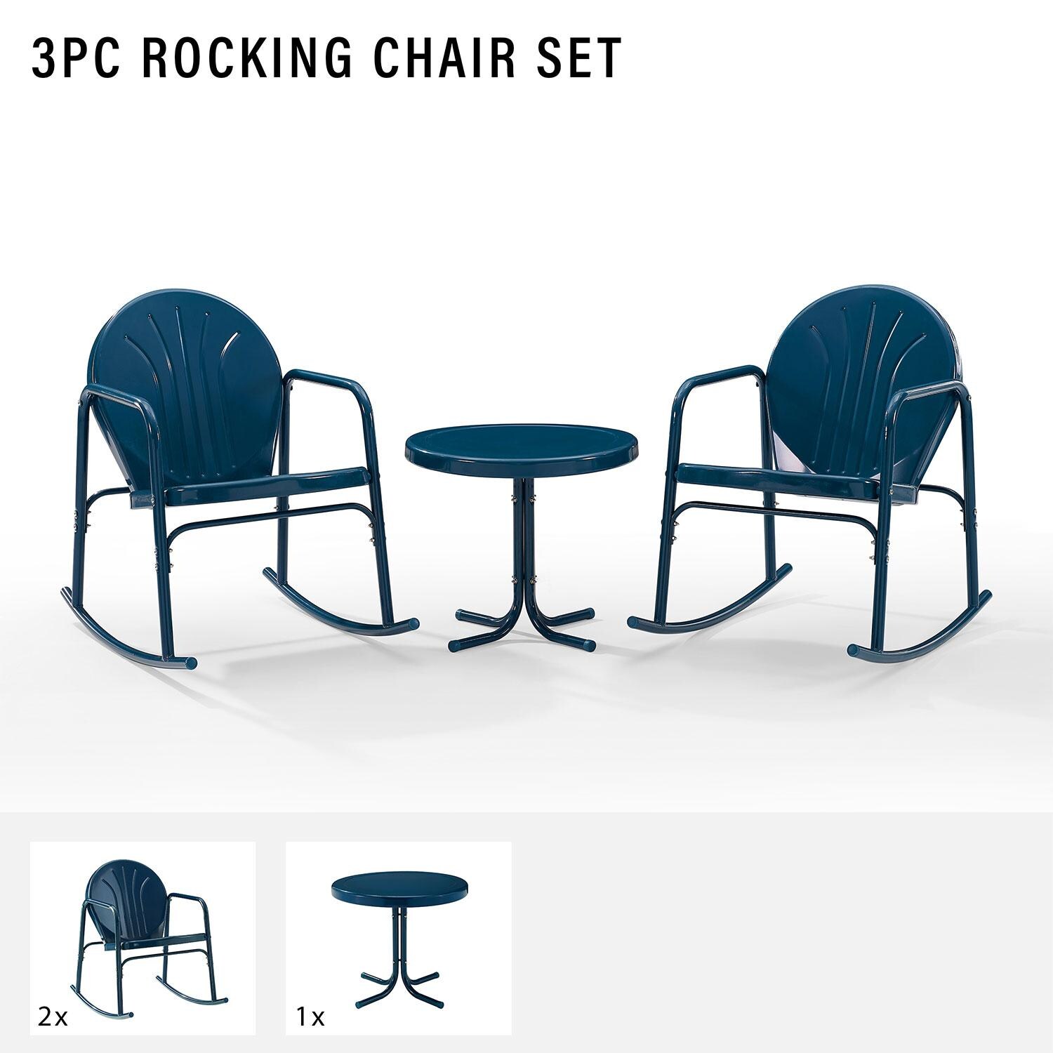 Ultimate Patio UP-32253NV 3Pc Retro Outdoor Rocking Chair Set in Navy - Included in Set (Two Chairs and Table) - Diagram thumbnail