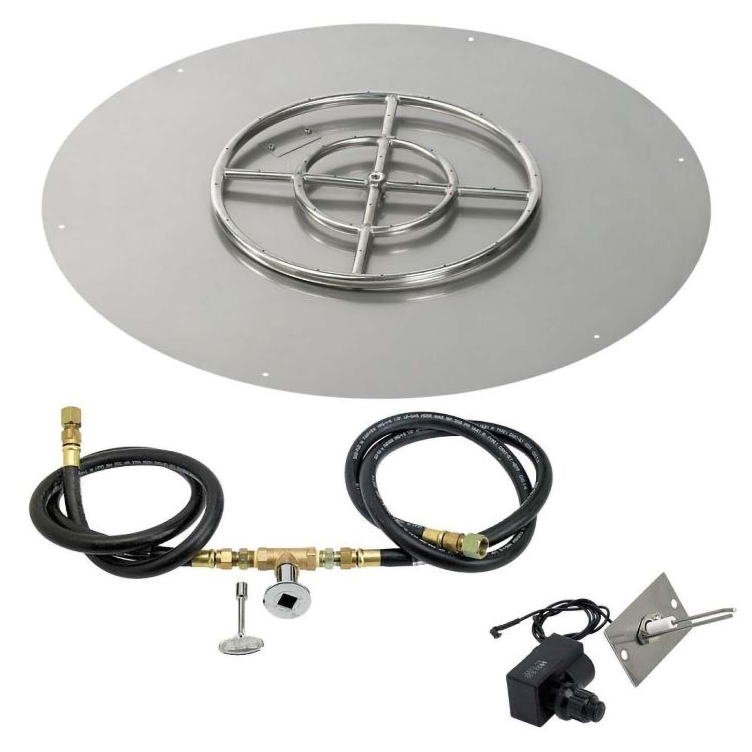 BBQGuys Signature 36 Inch Stainless Steel Round Flat Fire Pit Pan W/Spark Ignition Kit - 18 Inch Ring - Natural Gas - White Background thumbnail