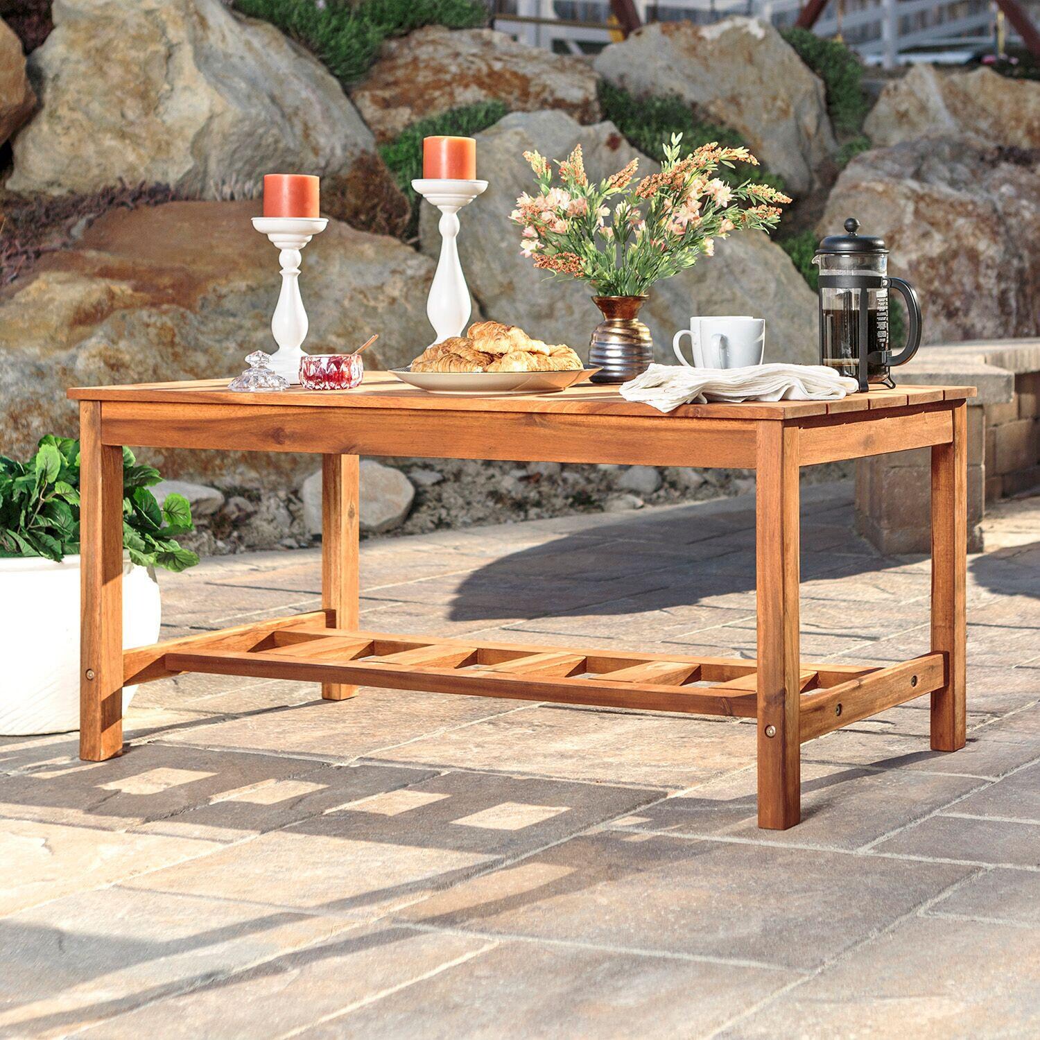 Crosswinds 47 X 20 Inch Rectangular Acacia Patio Coffee Table - Angled View thumbnail