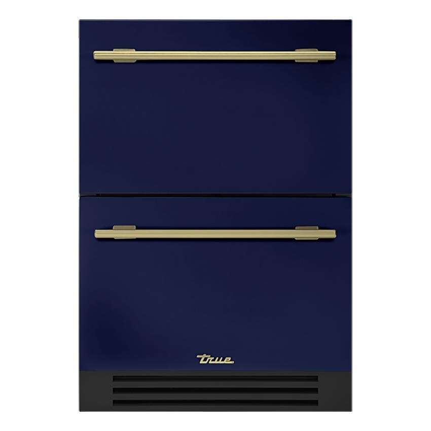 True ADA Height 24 Inch 5 Cu. Ft. Outdoor Refrigerator Drawers - Cobalt w/ Brass Handles - TURADA-24-D-A~078-H01