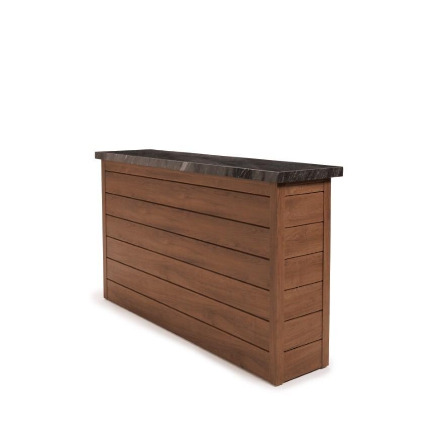 BBQGuys Signature 72 Inch 360 Degree Swivel Outdoor TV Lift Cabinet | Toffee w/ Black Granite - Angled Right - White Background thumbnail