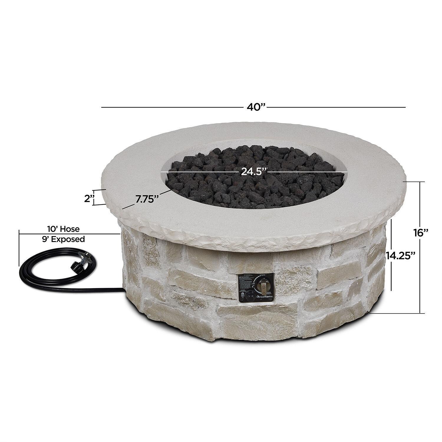 Heritage 40 Inch Round Stone Natural Gas Fire Pit Table in Beige by Lakeview (Ships Propane w/ Conversion Kit) - Diagram - Dimensional thumbnail