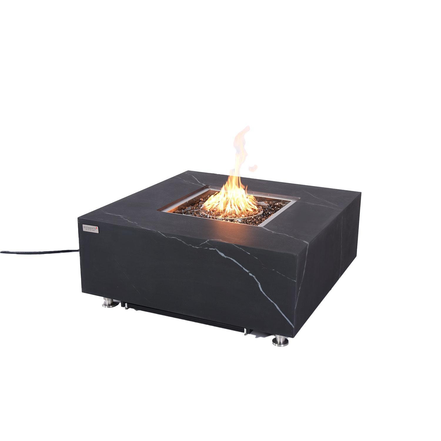 Elementi Sofia 39-Inch Square Marble Porcelain Natural Gas Fire Pit Table - Black - OFP103BB-NG - White Background thumbnail