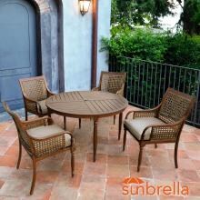 Arabella 5 Piece Aluminum Patio Dining Set W/ 48 Inch Round Table & Sunbrella Cast Ash Cushions By Lakeview Outdoor Designs image