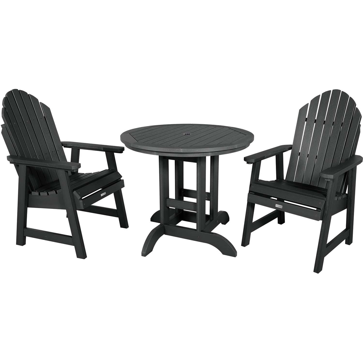 Dream Bay 3 Pc Recycled Plastic Round Dining Set in Black By Lakeview Outdoor Designs - White Background