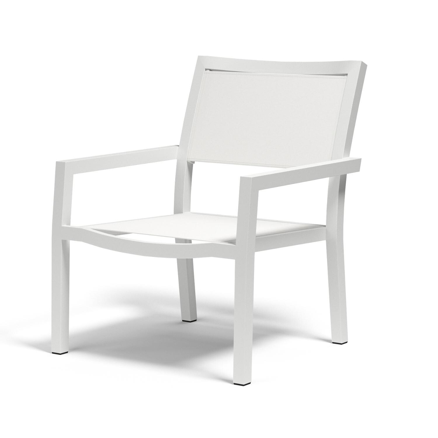 Sunset West - Naples 5 Piece Aluminum Patio Sling Conversation Set W/ Coffee Table, End Table & Phifertex Frost Sling - Naples Stackable Patio Sling Club Chair thumbnail