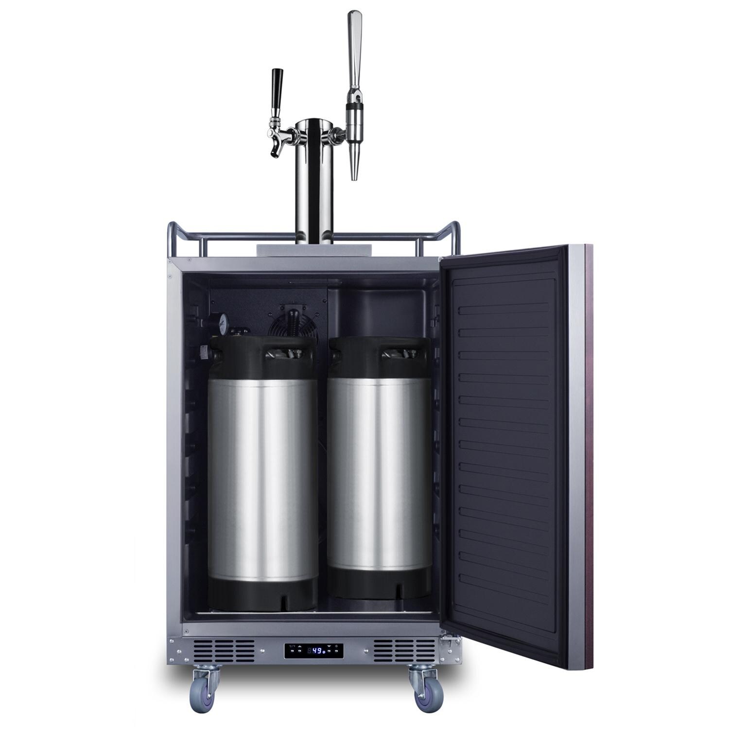 Summit SBC682PNRCMTWIN 24-Inch 5.6 Cu. Ft. Built-In Cold Brew/Nitro Coffee Kegerator - Custom Panel - Door Open On Casters Full thumbnail