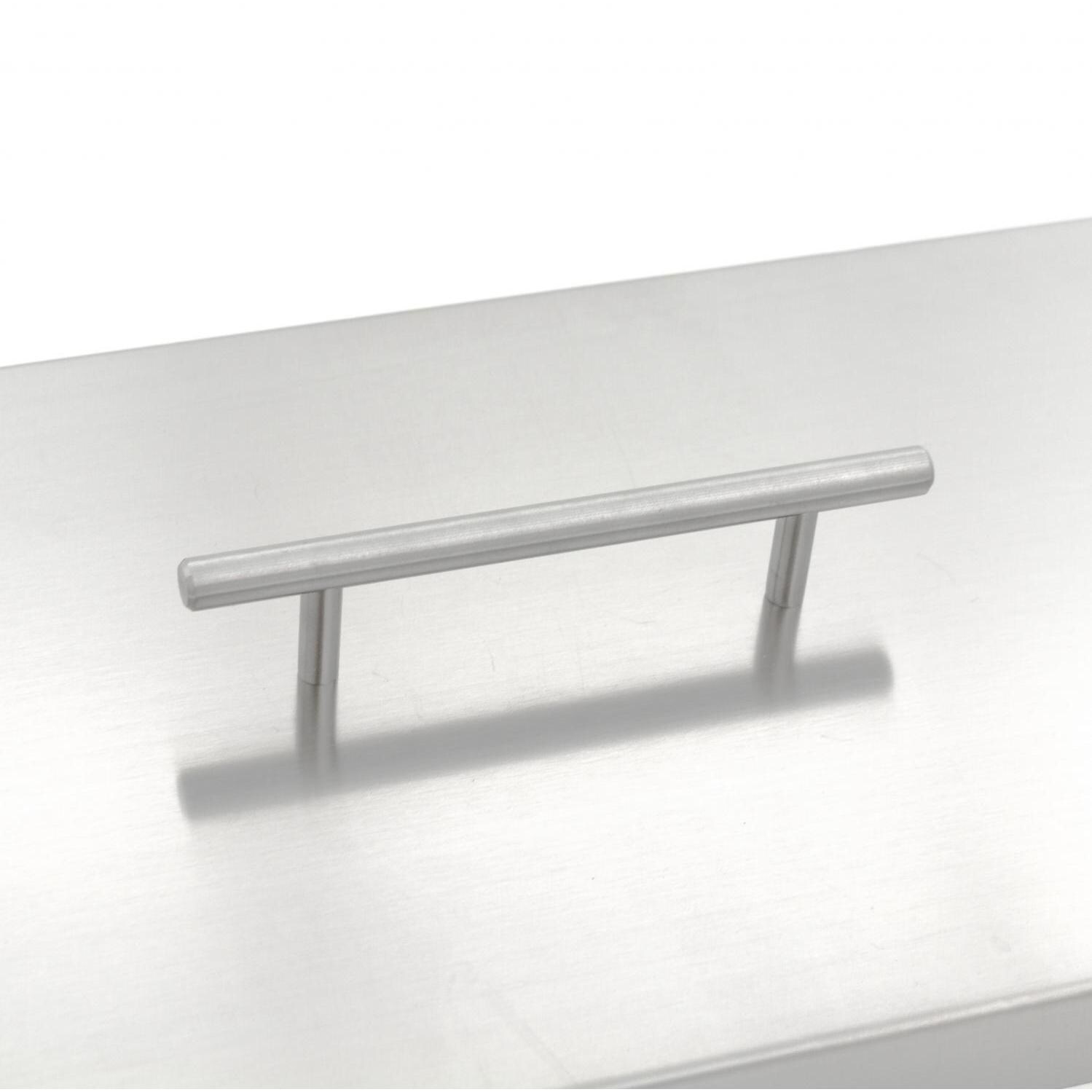 BBQGuys Signature Series 27-Inch Linear Pan Cover - Stainless Steel - Handle Detail thumbnail
