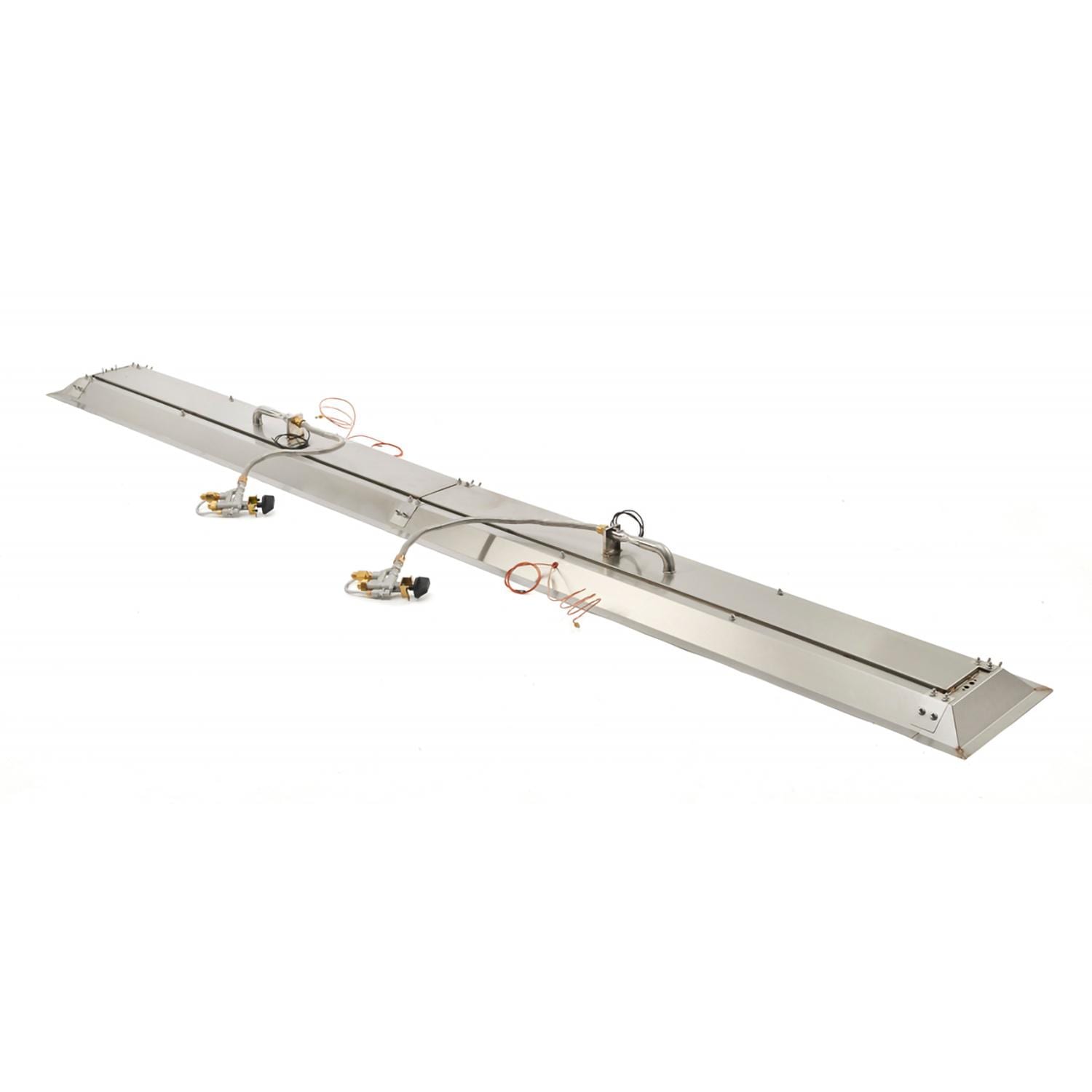 The Outdoor GreatRoom Company CFP12120DSING Crystal Fire Plus 120 Inch Drop-In Linear 200,000 BTU Natural Gas Fire Pit Burner Kit w/ Direct Spark Ignition - Stainless Steel - Bottom - White Background thumbnail