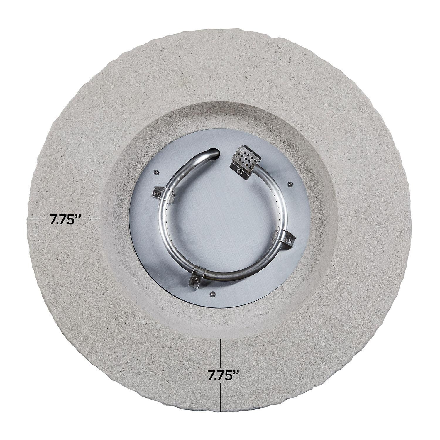 Heritage 40 Inch Round Stone Propane Fire Pit Table in Beige by Lakeview Outdoor Designs - Burner - White Background thumbnail