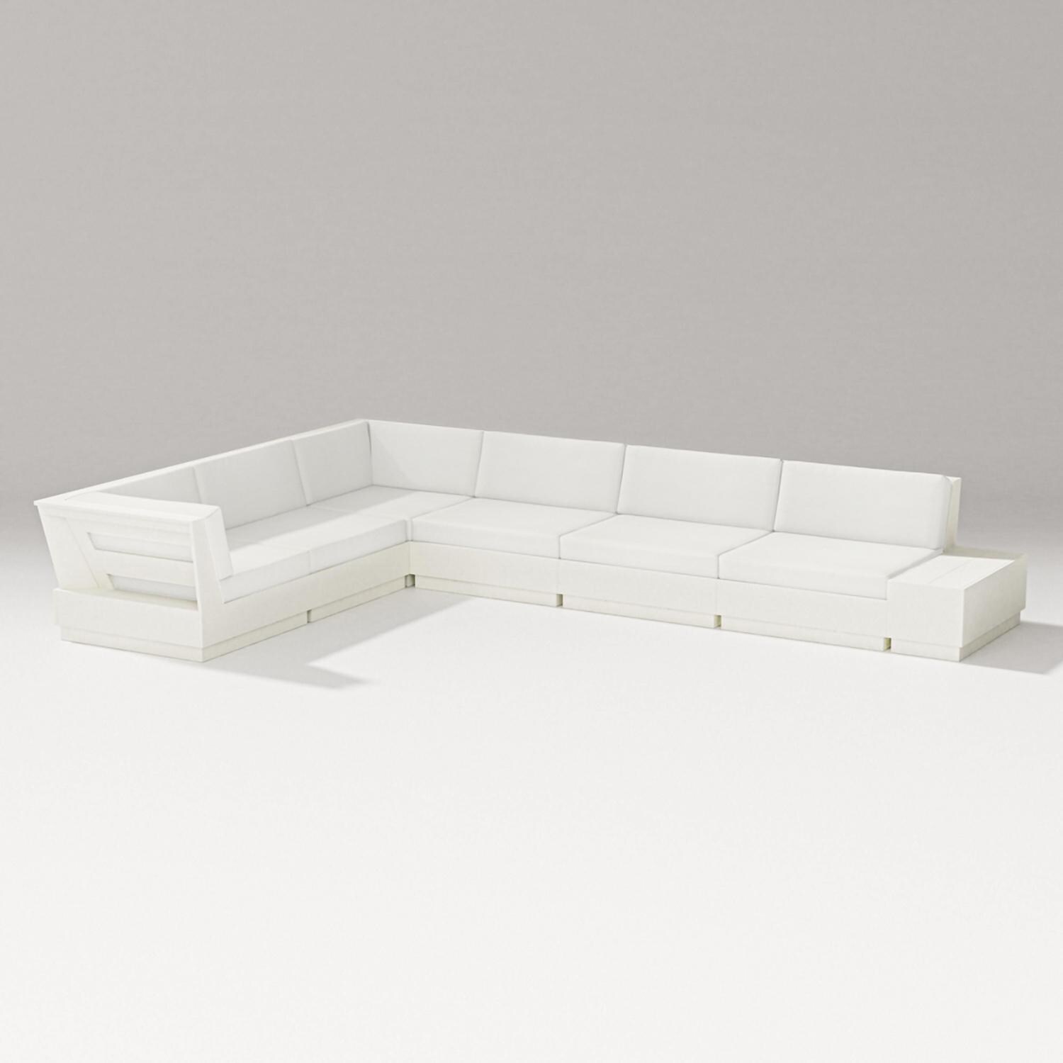 PW Designer Series Elevate 7 Pc Recycled Plastic Sectional Seating Set in Vintage White/Natural Linen - Set - White Background thumbnail