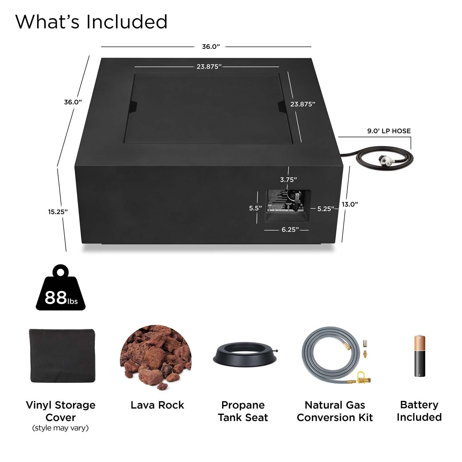 Elysian 36 Inch Square Powder Coated Steel Propane Fire Pit Table in Black by Lakeview Outdoor Designs - Included thumbnail