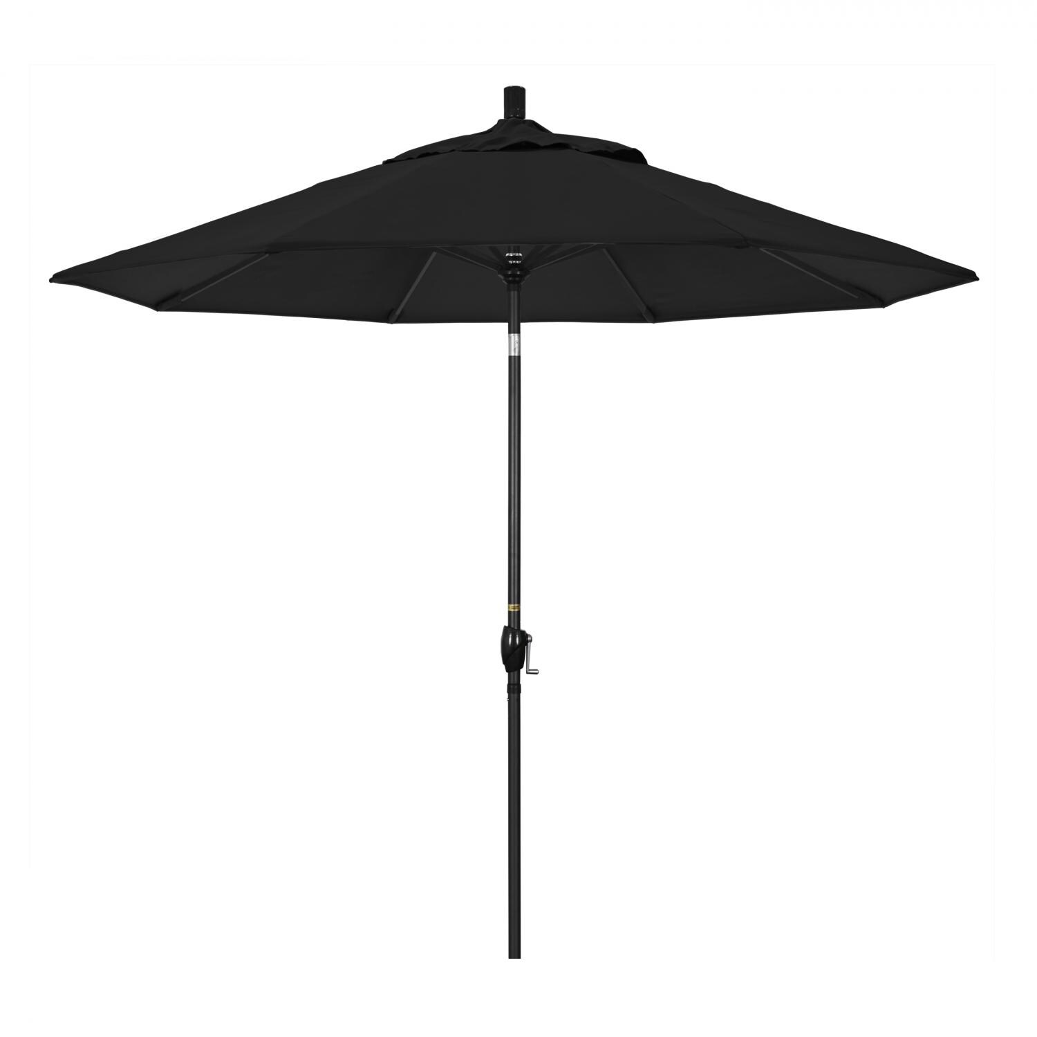 California Umbrella 9 Ft. Octagonal Aluminum Push Button Tilt Patio Umbrella W/ Crank Lift & Aluminum Ribs - Stone Black Frame / Sunbrella Canvas Black Canopy