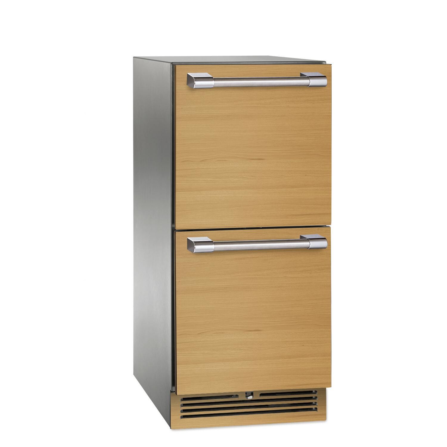 Perlick HP15RO-4-6 15-Inch Signature Series Stainless Steel Panel Ready Drawer Outdoor Refrigerator - Custom Light Wood Panel w/ Toe Kick thumbnail