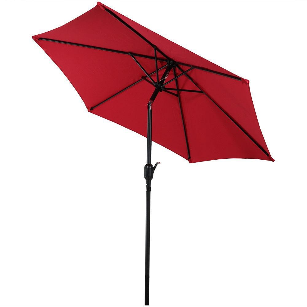 Ultimate Patio 7.5 Ft. Octagonal Aluminum Patio Umbrella W/ Crank & Tilt - Red - Tilted thumbnail