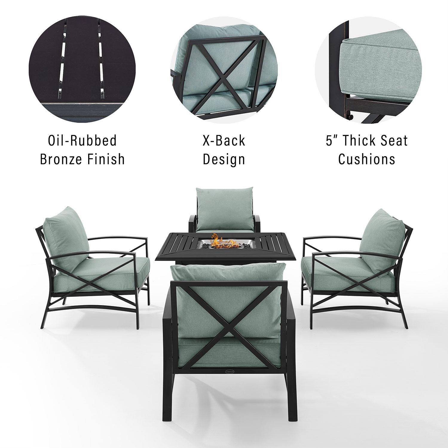 Ultimate Patio UP-82268BZ-MI 5Pc Outdoor Chair Set W/ Fire Table in Mist - Chair Set Features - Diagram thumbnail