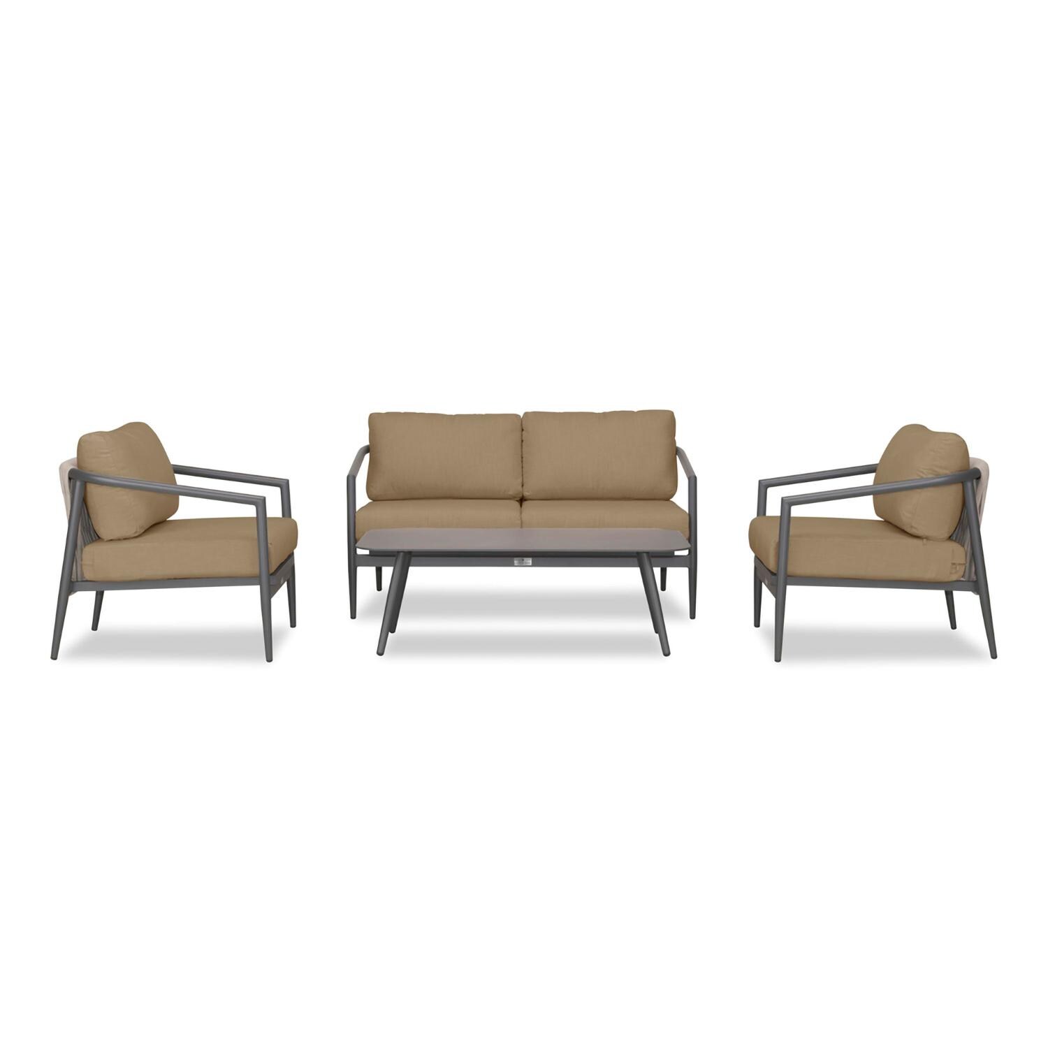 Lakeview Midnight Cove 4 Pc Aluminum Loveseat Seating Set in Slate/Pebble Gray/Heather Beige - Front - White Background thumbnail