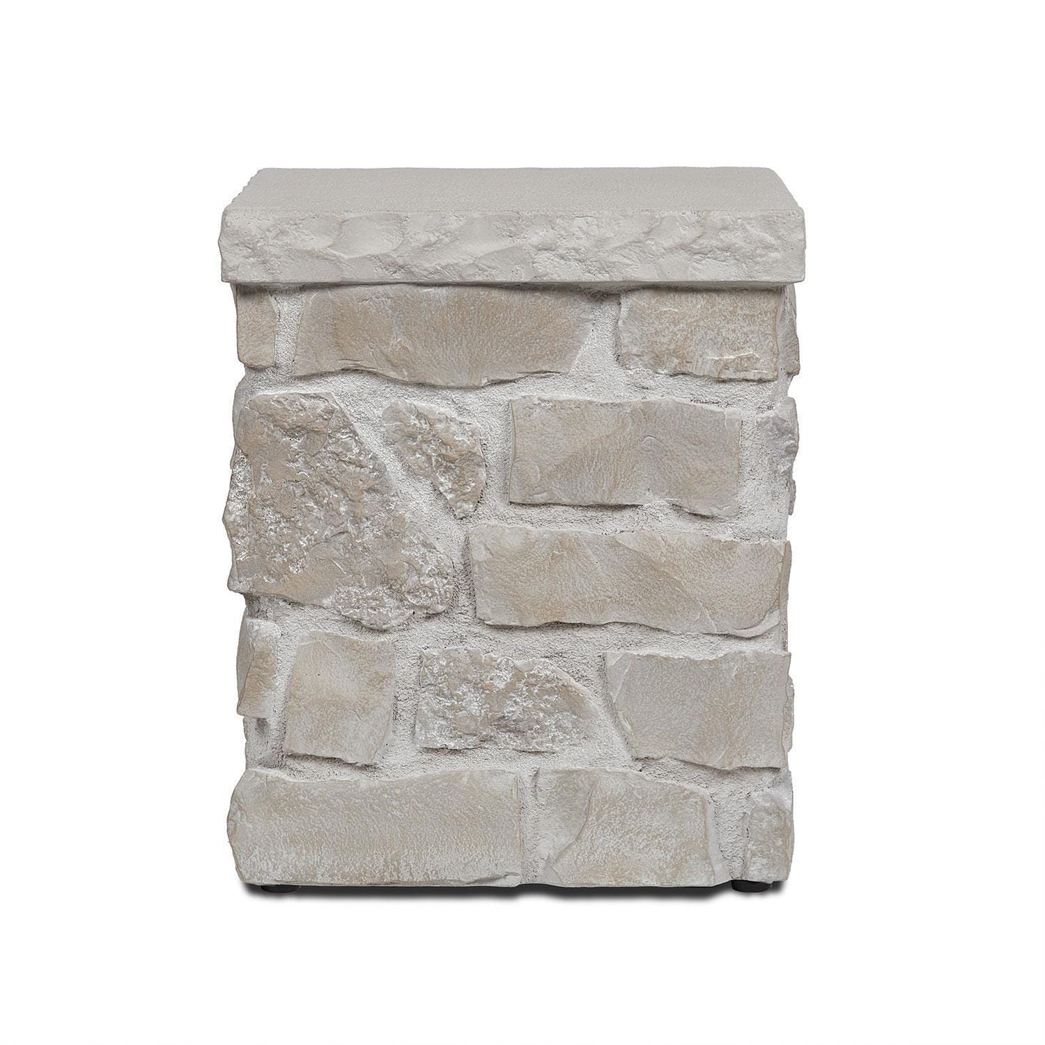 Heritage 20 Inch Square Stone Propane Tank Cover & Side Table in Beige by Lakeview - Front View - White Background thumbnail