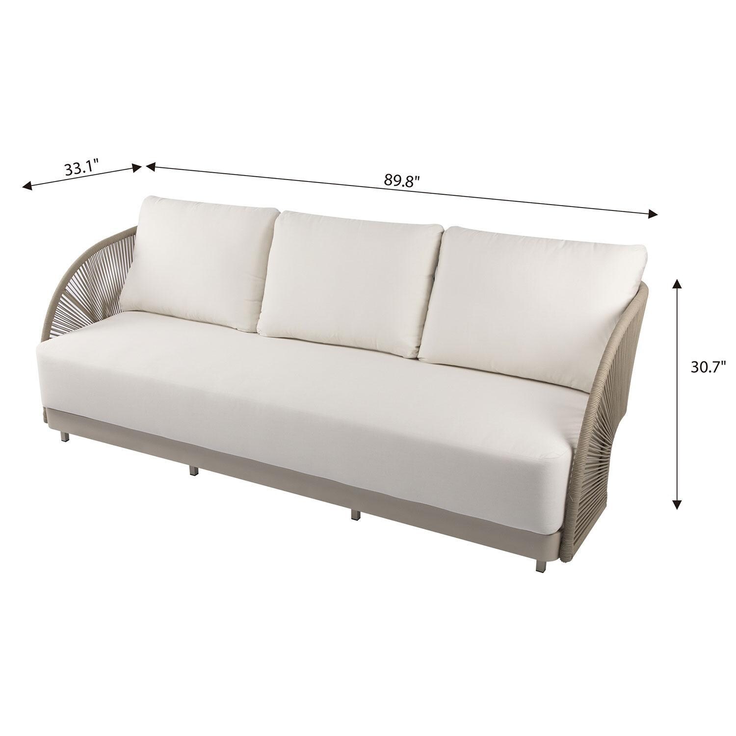 Elementi OS-2502T Malibu Outdoor Aluminum 3 Person Sofa w/ Sunbrella Cushions - Dimensional thumbnail