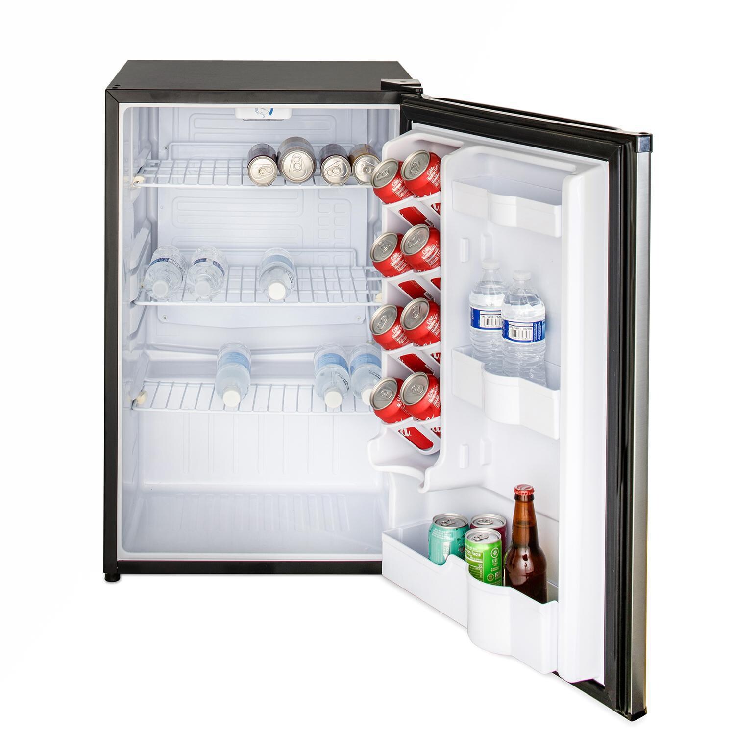 Blaze BLZ-SSRF126 20-Inch 4.4 Cu. Ft. Compact Refrigerator W/ Recessed Handle - Door Open with Drinks thumbnail