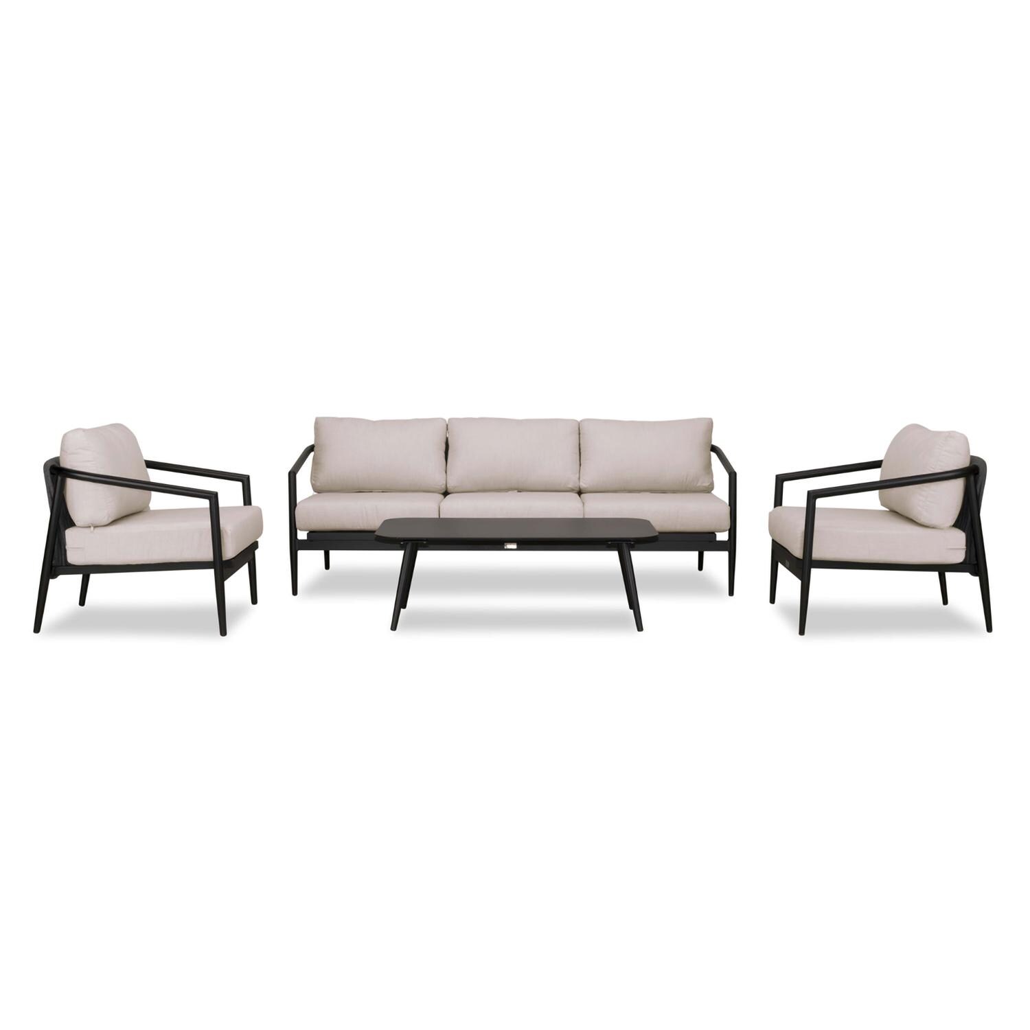 Lakeview Midnight Cove 4 Pc Aluminum Sofa Seating Set in Black/Carbon/Cast Silver - Front - White Background thumbnail