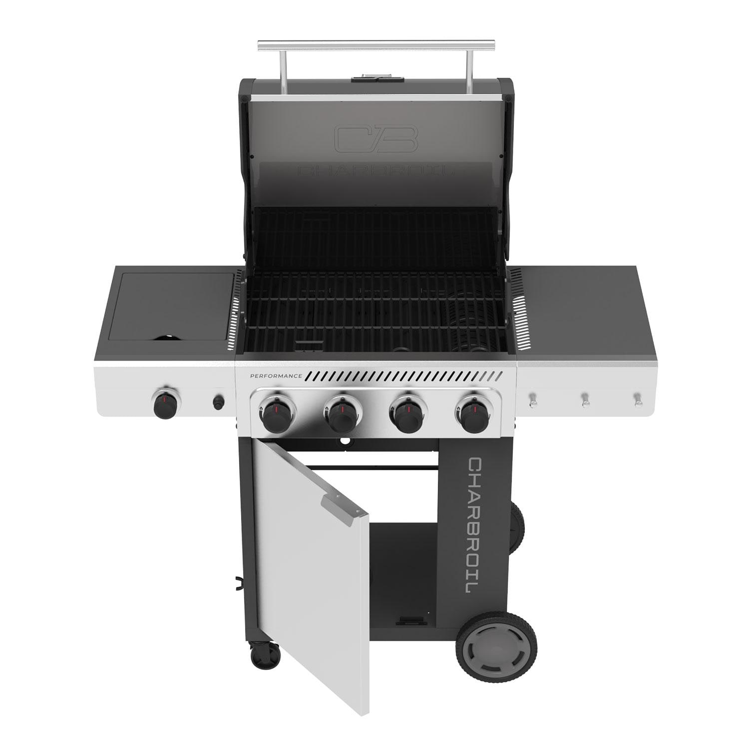 Charbroil 463348725 Performance Series 4-Burner Propane Grill Cabinet W/ Side Burner - Stainless Steel - Storage Cabinet - White Background thumbnail