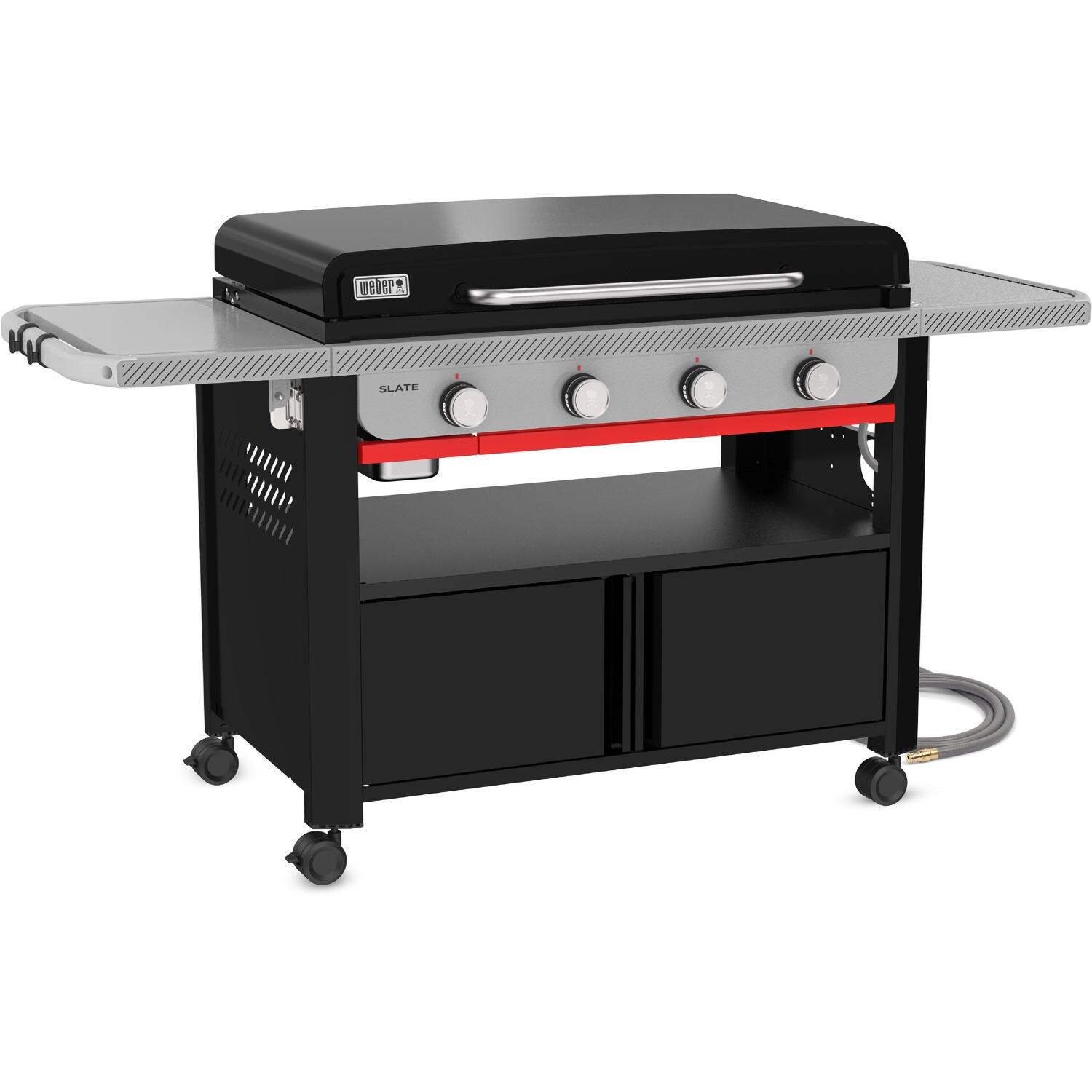 Weber Grills 1502284 Slate 36-in 4 Burner Natural Gas Rust-Resistant Griddle w/ Closed Cabinet - Black - Angled Right Closed - White Background thumbnail
