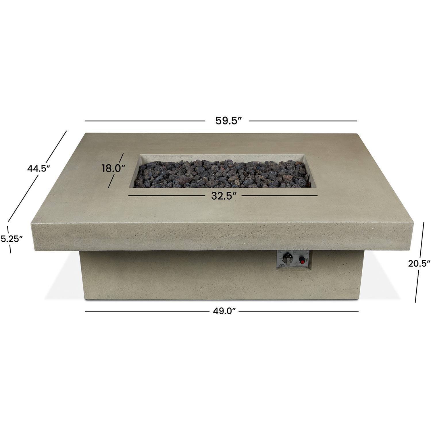 Hickory Bay 3708LP-DUNE 60 Inch Rectangular GFRC Propane Fire Pit Table in Dune by BBQGuys Signature - Dimensions - Diagram thumbnail