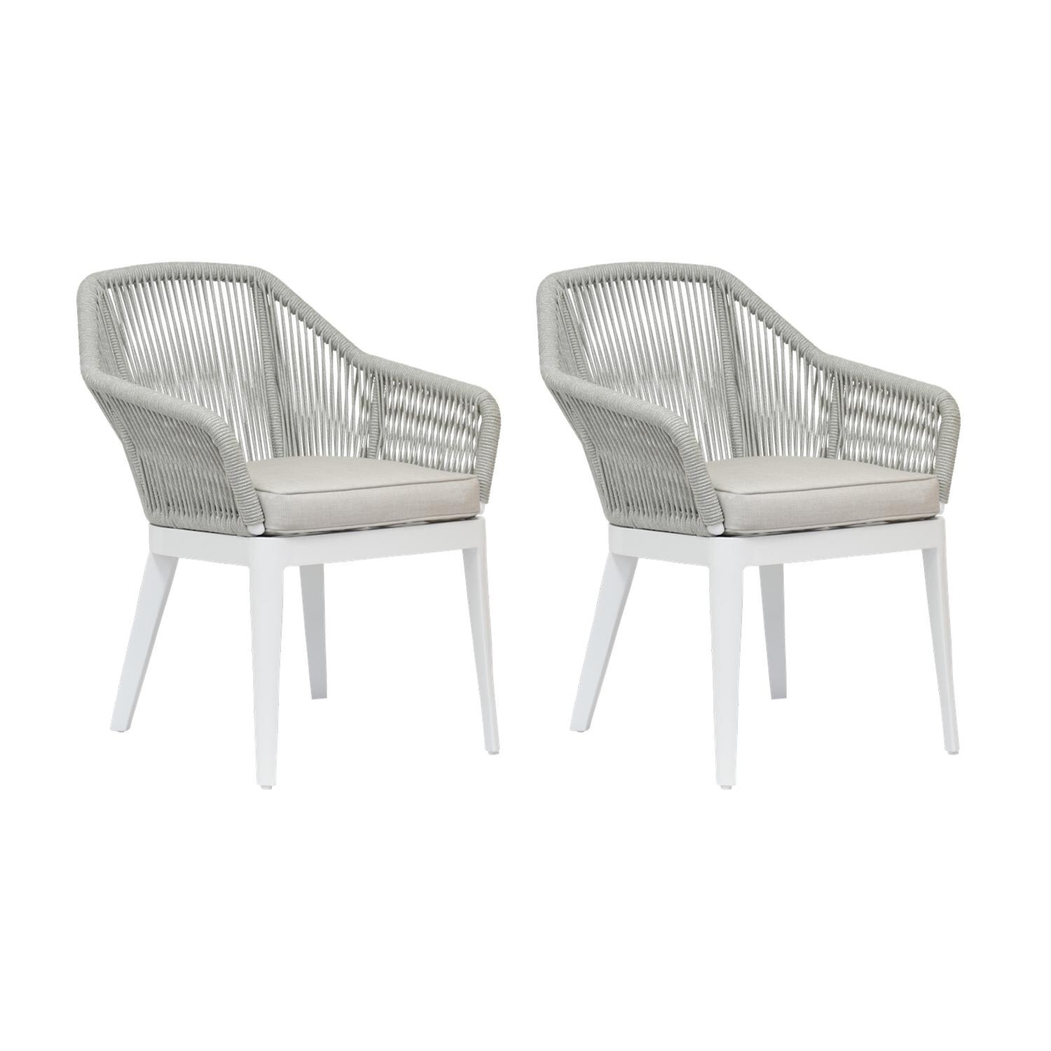 Miami 2 Piece Olefin Rope & Aluminum Patio Dining Chair Set W/ Sunbrella Echo Ash Cushions By Sunset West