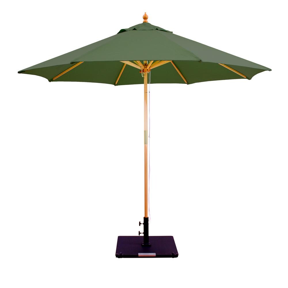 Galtech 9 Ft. Octagonal Hardwood Patio Market Umbrella W/ Pulley - Light Wood W/ Sunbrella Canvas Forest Green Canopy