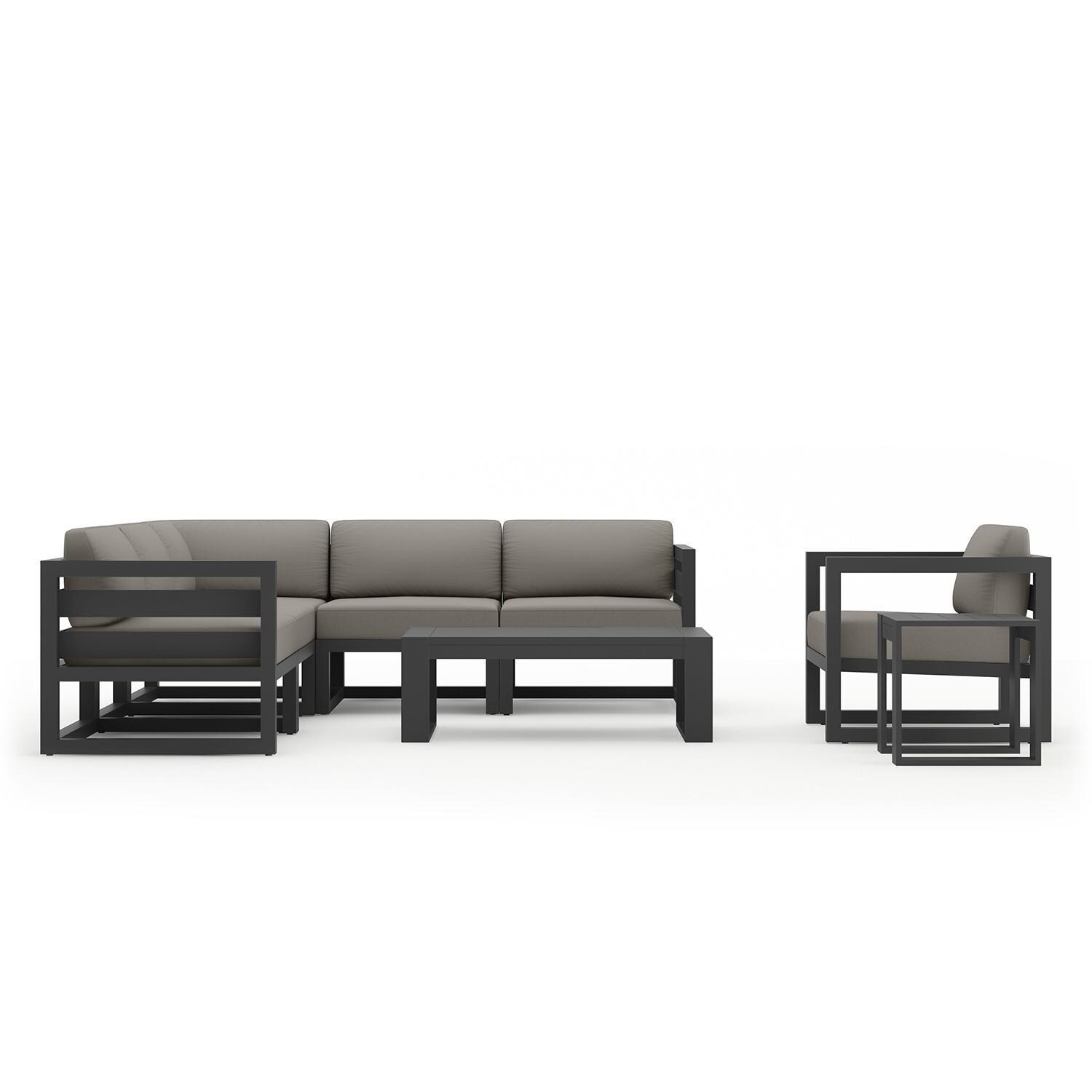 Misty Cove 8 Piece Sectional Set in Slate w/Coffee Table & Canvas Charcoal Cushions by Lakeview - Complete Set - White Background thumbnail