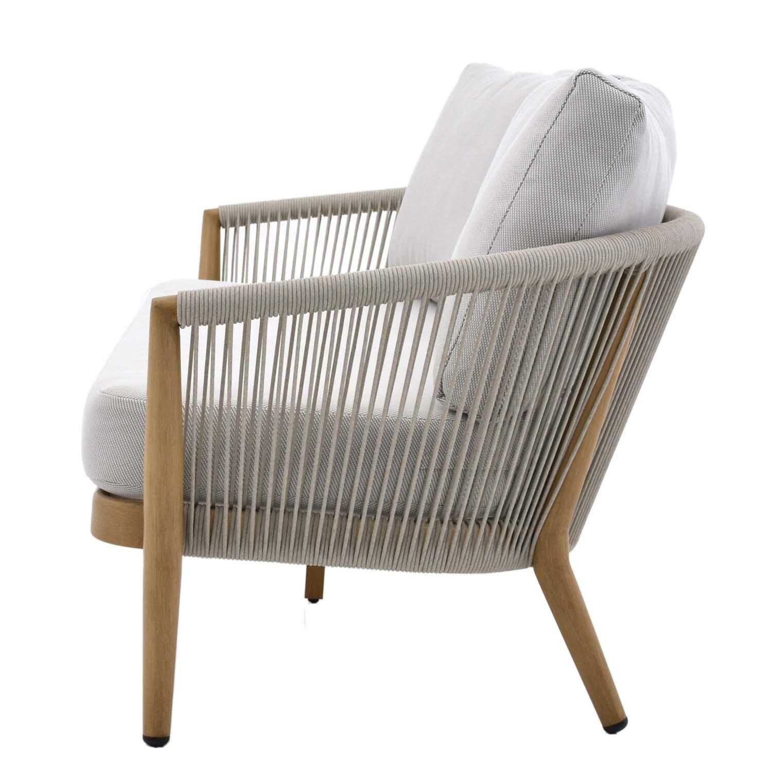 Turin 4 Pc Aluminum Seating Set W/ Beige Cushions in Wood By Lakeview Outdoor Designs - Sofa Side View - White Background thumbnail