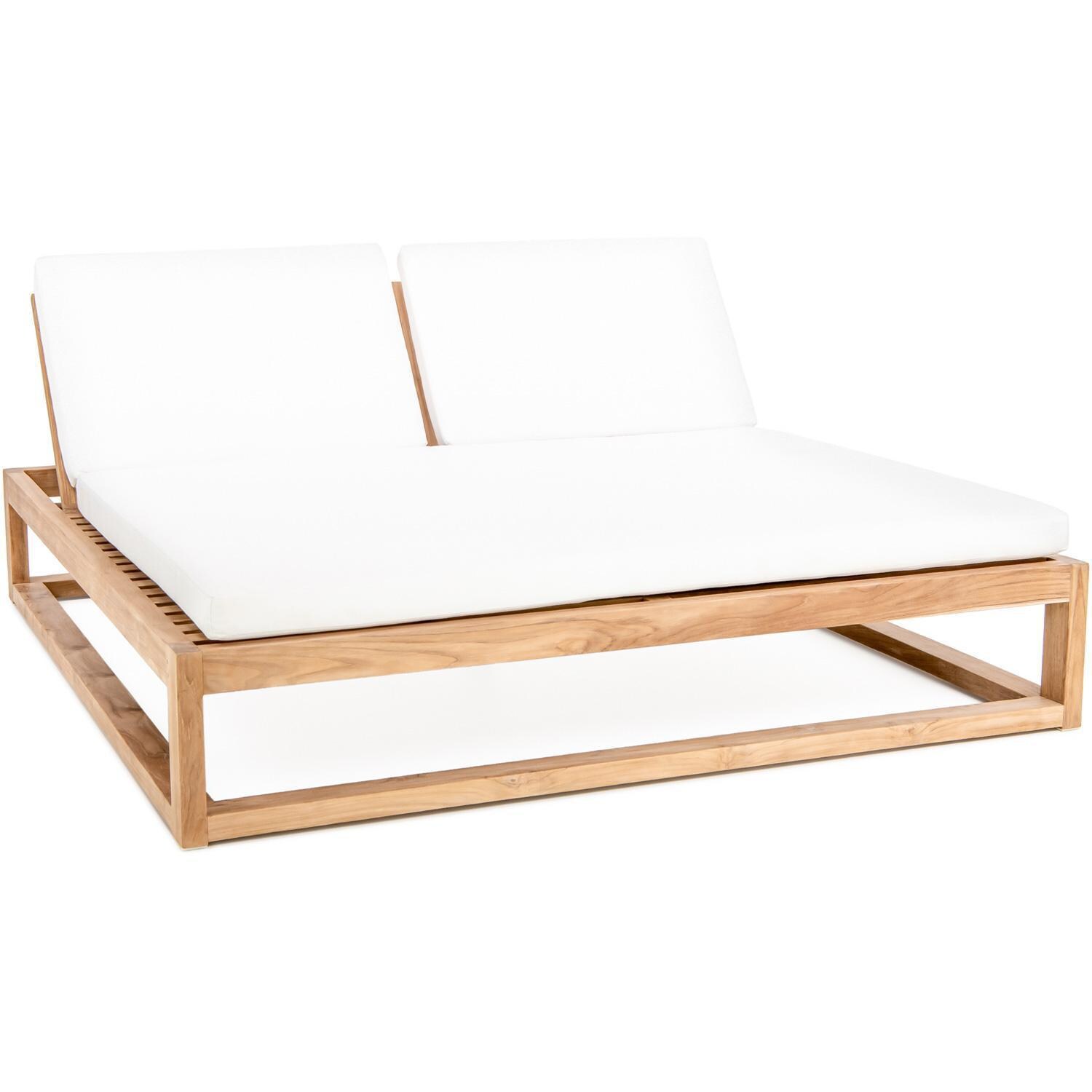 Atlantic Teak Patio Double Chaise Lounge in Natural By Teak + Table