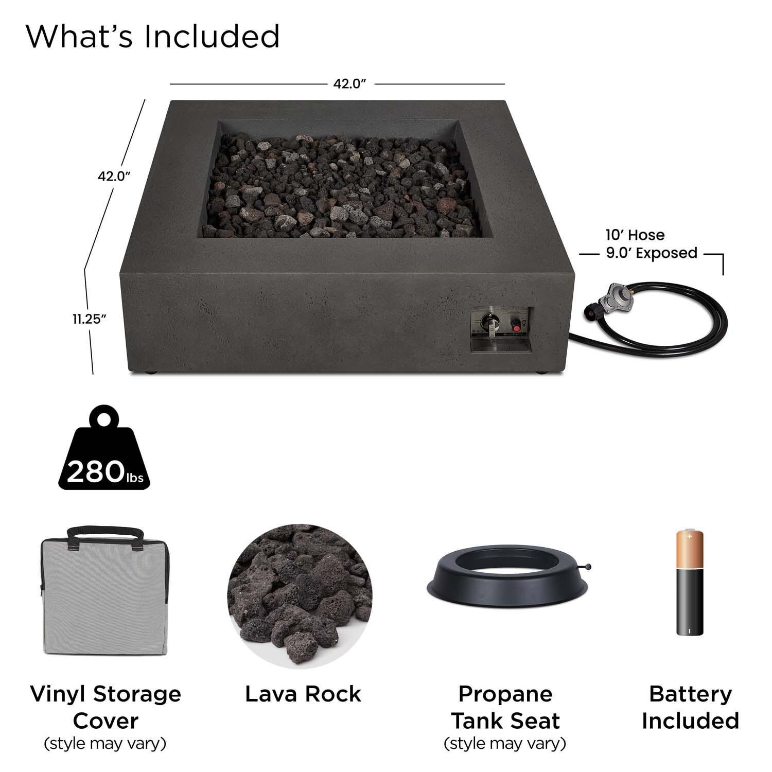 Hillview Bay 42 Inch Square Glass Fiber Reinforced Concrete Propane Fire Pit Table in Carbon by BBQGuys Signature - Included thumbnail