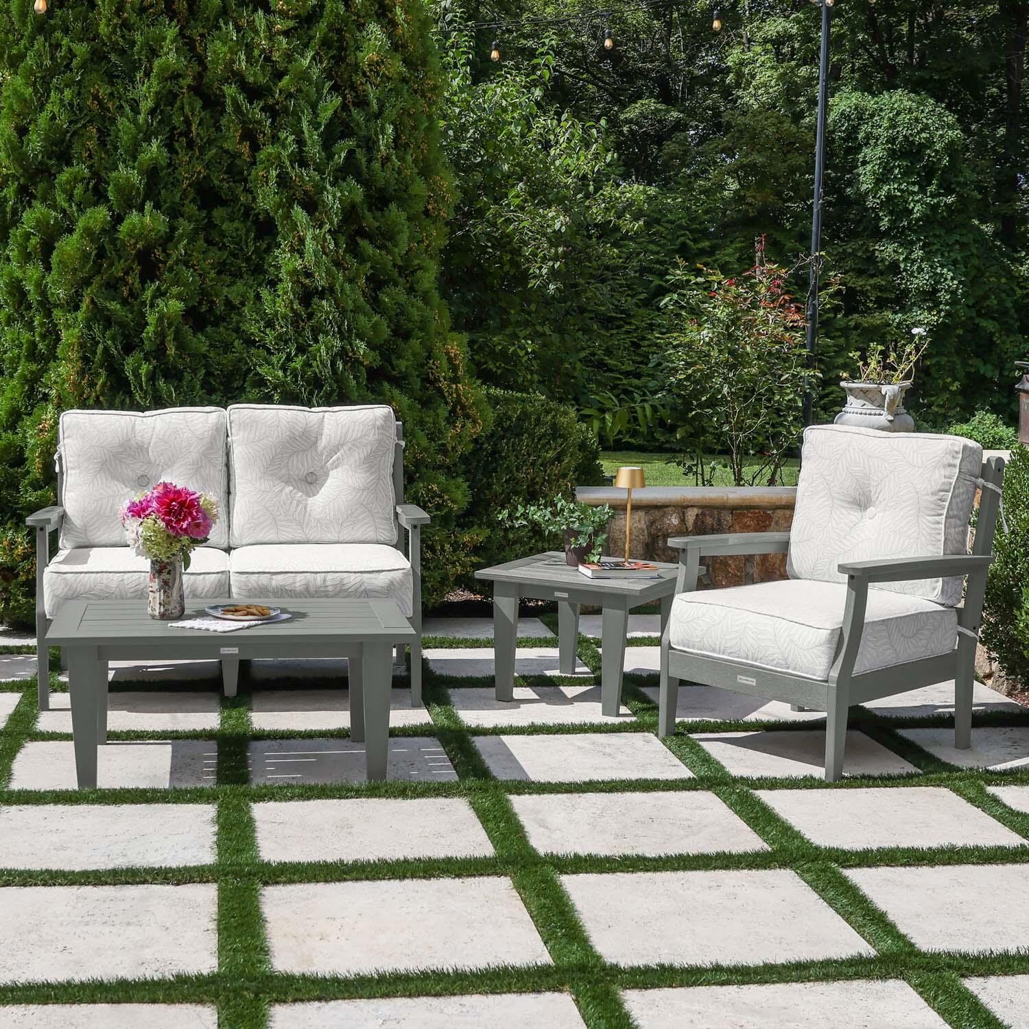 Blushing Bay 4 Pc Recycled Plastic Seating Set in Lively Parchment/Coastal Teak by Lakeview Outdoor Designs
