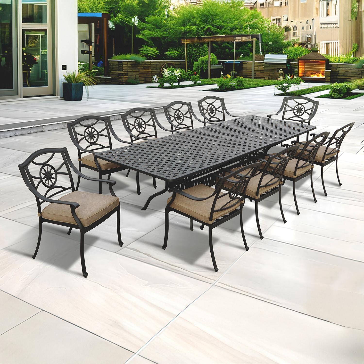 Darlee Ten Star 11-Piece Patio Dining Set with Cushions and 42 X 120 Inch Rectangular Extension Table - Set - Lifestyle thumbnail