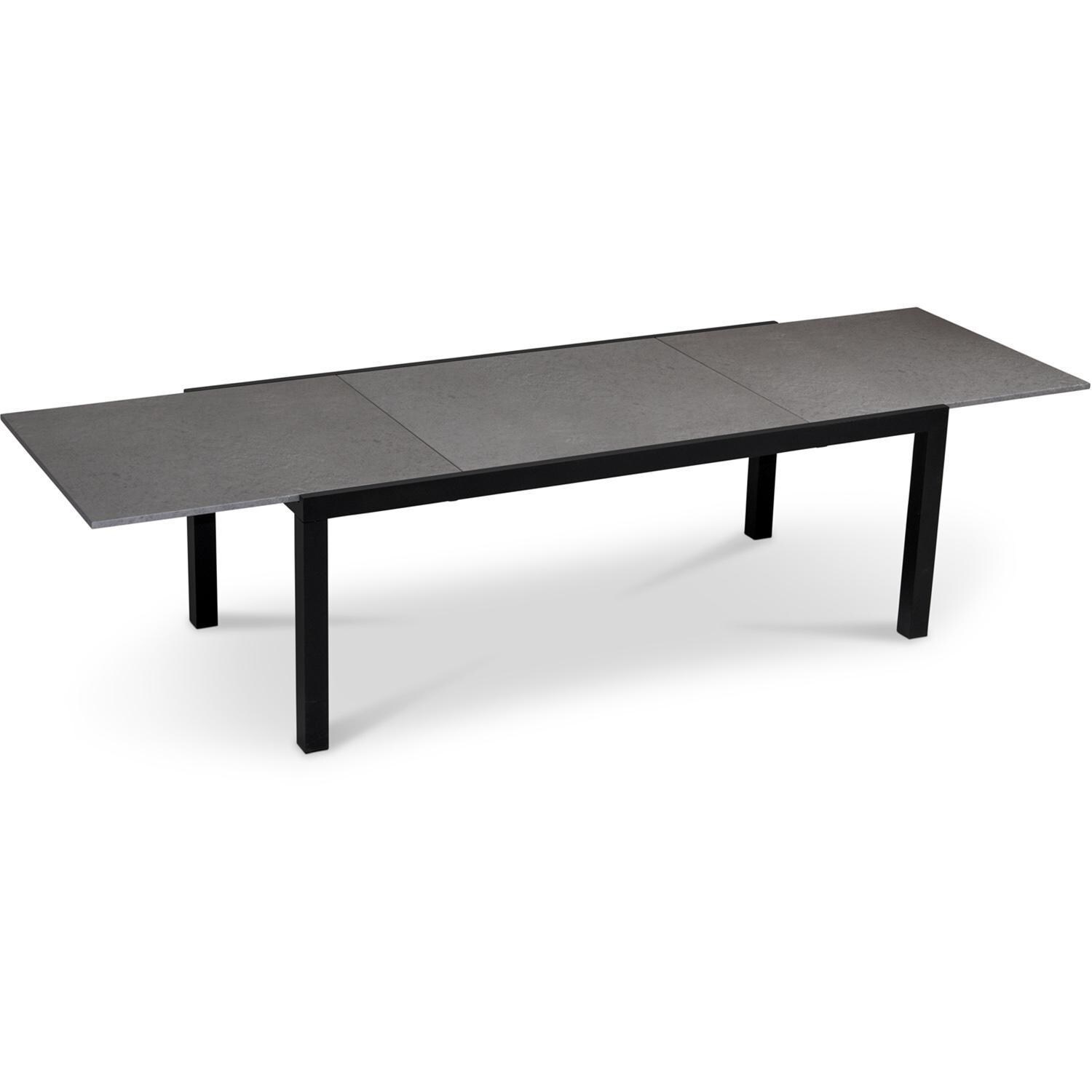 Spring Bay 13 Piece Extendable Dining Set in Black/Concrete - Table Extended - White Background thumbnail