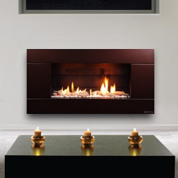 Escea ST900 Indoor Propane Fireplace - Ferro Bronze With Ceramic Driftwood And White Stones