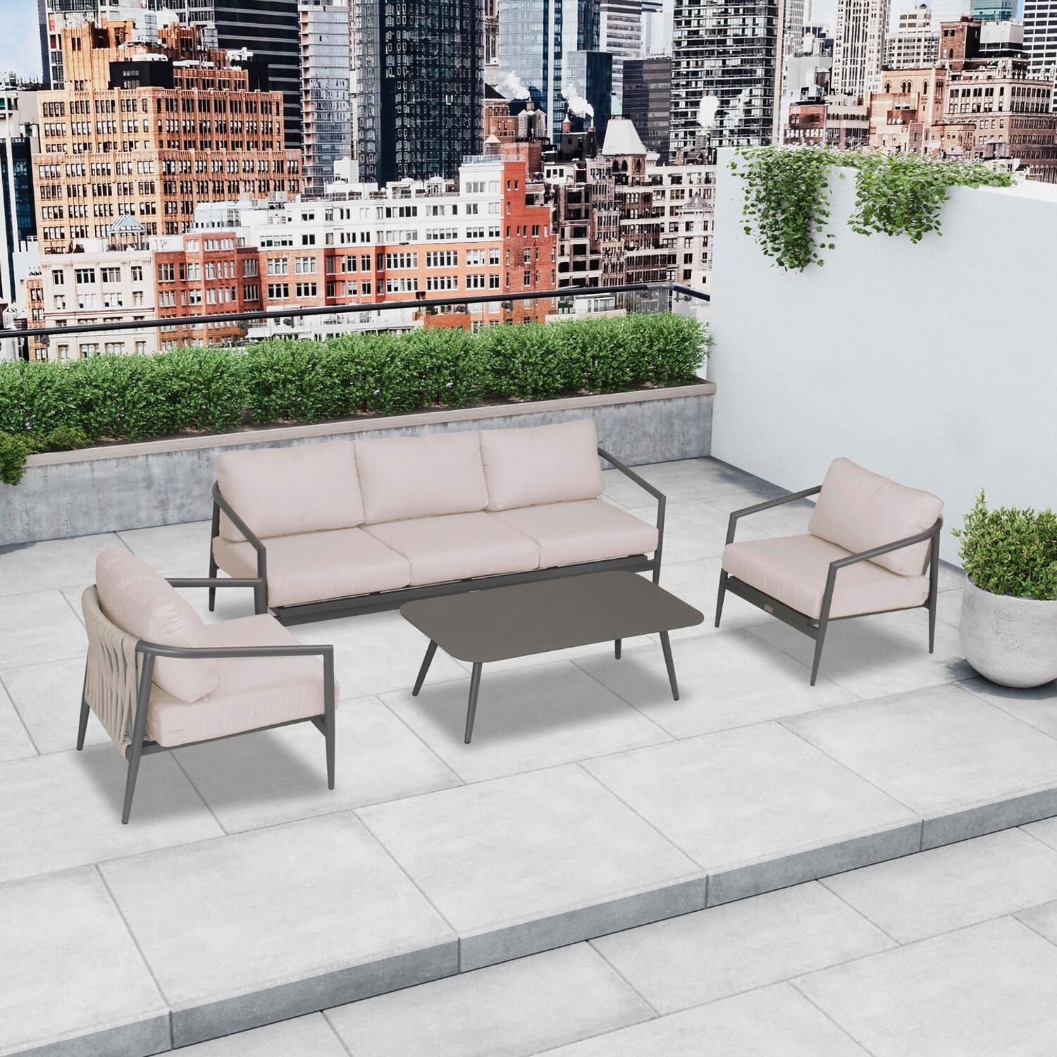 Lakeview Midnight Cove 4 Pc Aluminum Sofa Seating Set in Slate/Pebble Gray/Cast Silver - Top - Lifestyle thumbnail