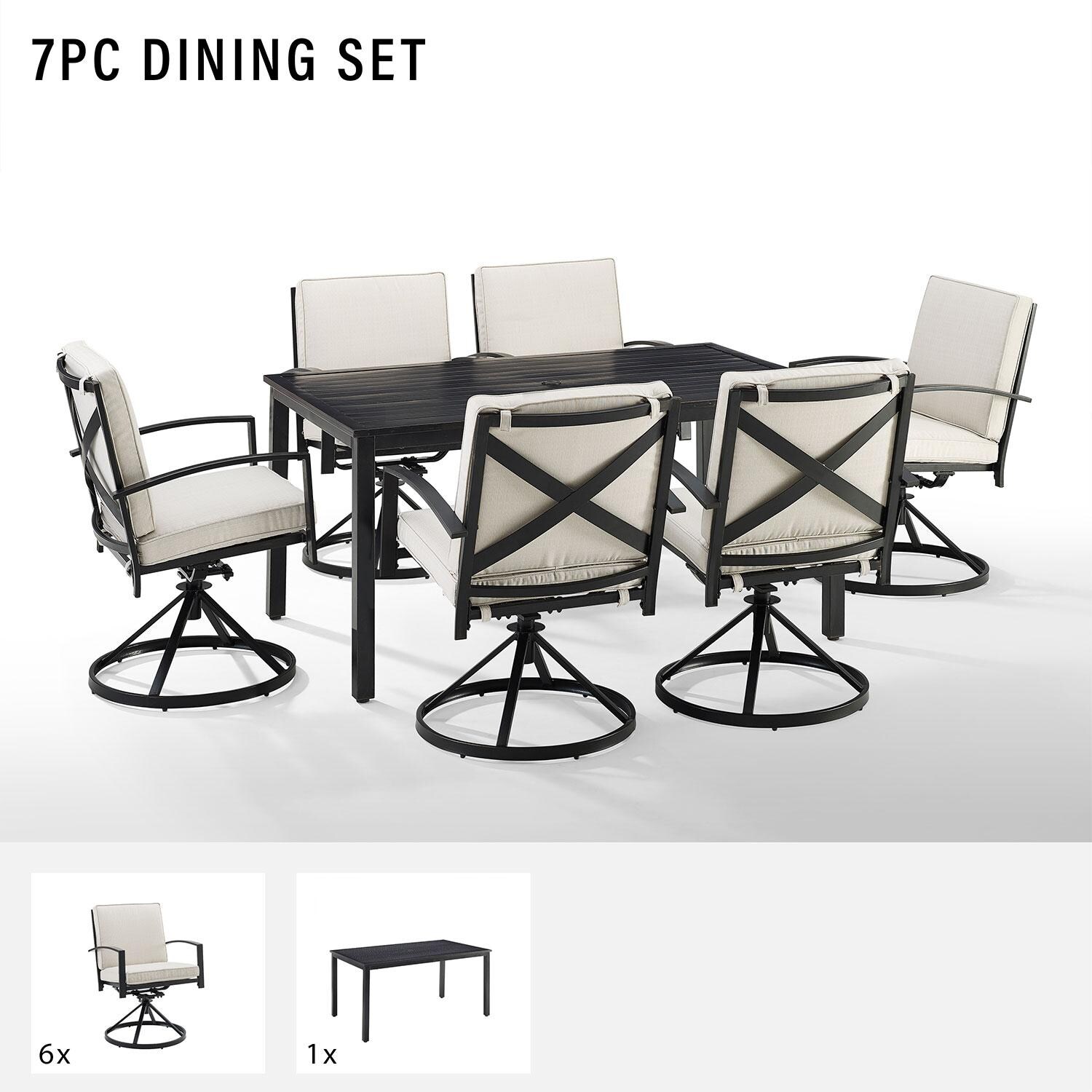 Ultimate Patio UP-82255BZ-OL 7Pc Outdoor Dining Set in Oatmeal W/ Swivel Chairs - Included in Set (Six Swivel Chairs and Dining Table) - Diagram thumbnail