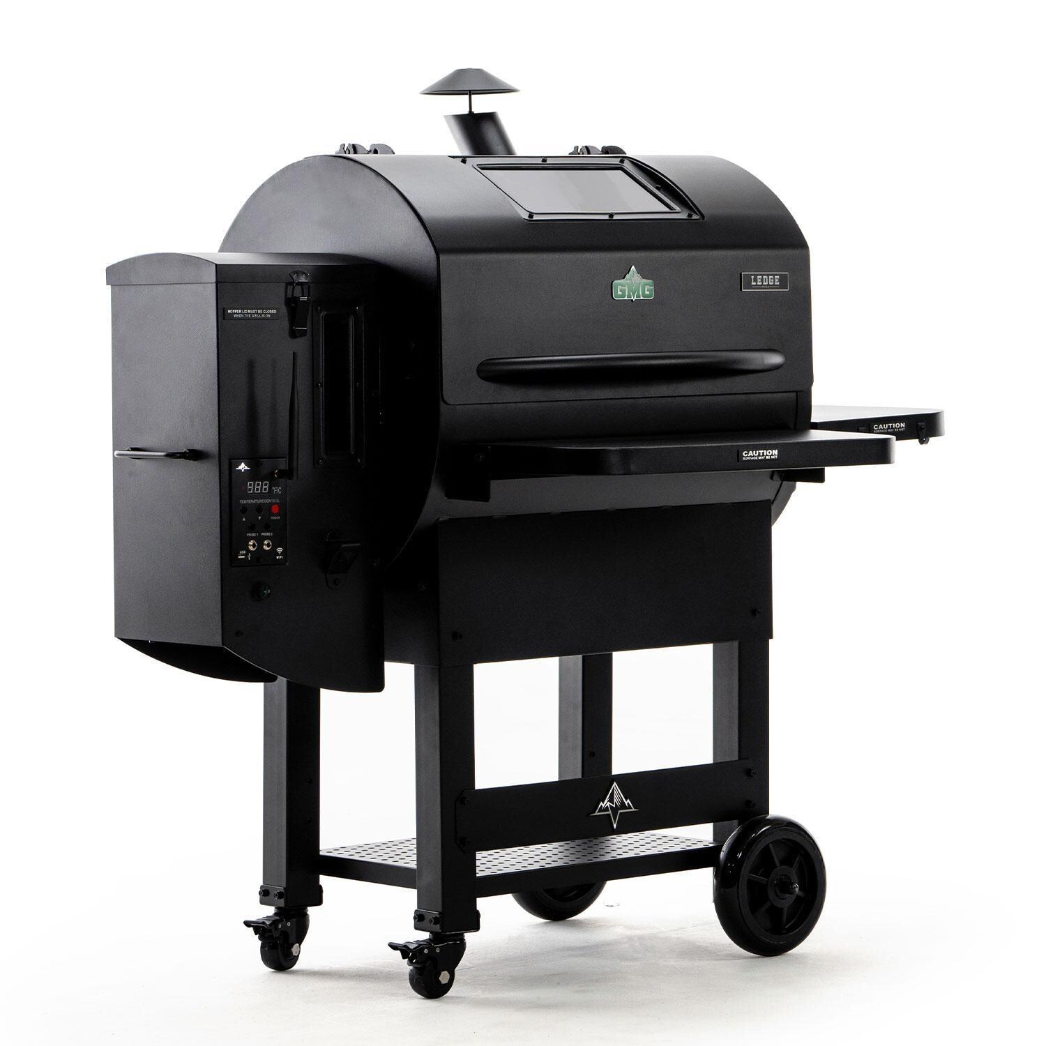 Green Mountain Grills Ledge Prime 2.0 WiFi Pellet Grill Bundle w/ SideBurn & Cover - Grill - Side View - White Background thumbnail