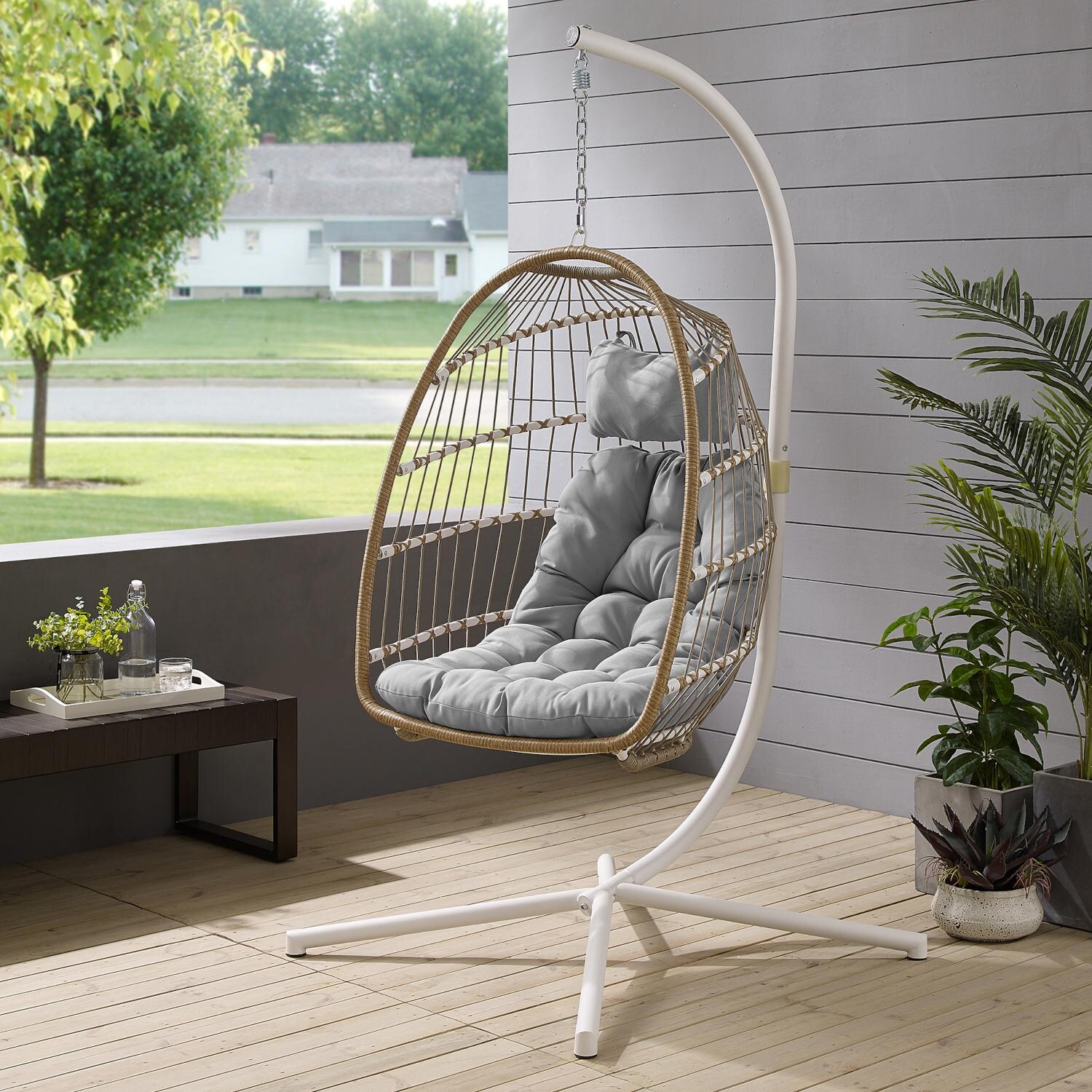 Ultimate Patio Resin Rattan Swing Chair W/ Steel Frame - Brown/Grey