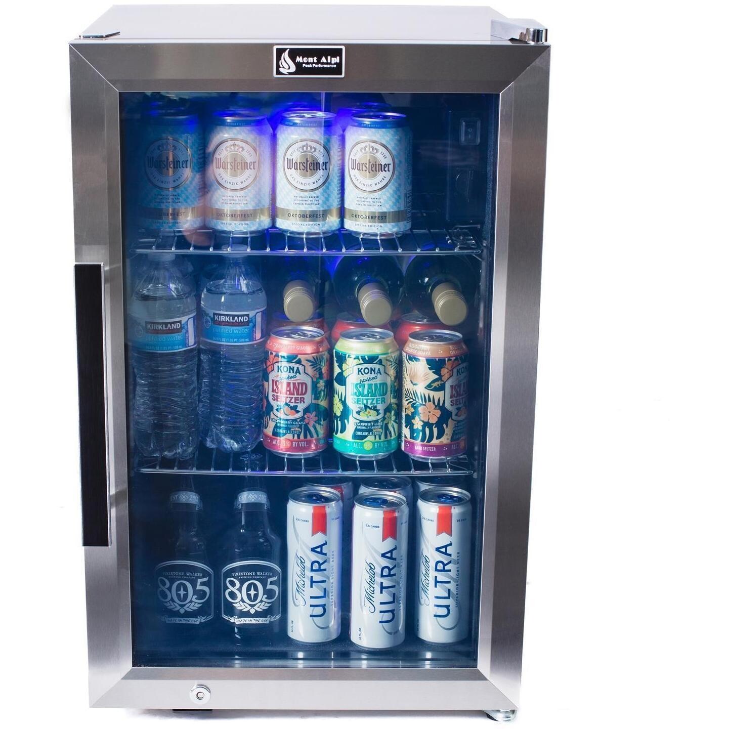 Mont Alpi MA400-AW 4-Burner Stainless Steel Art-Wood Natural Gas Island Grill - Refrigerator Stocked - White Background thumbnail