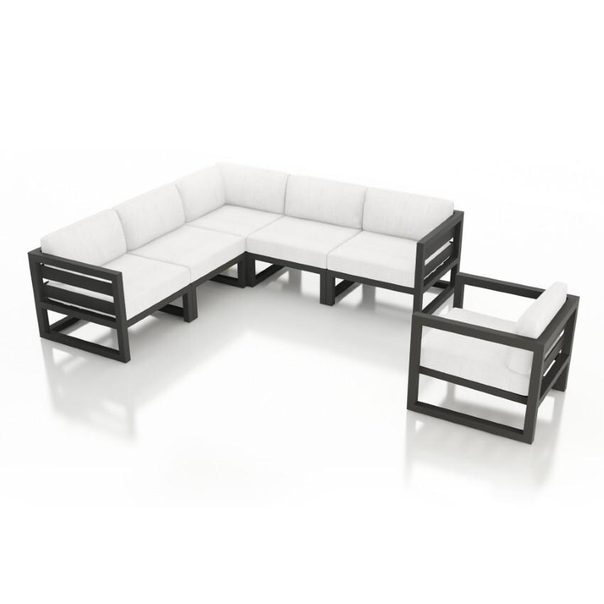 Misty Cove 6 Piece Sectional Set in Slate w/Club Chair & Canvas Natural Cushions by Lakeview - White Background thumbnail